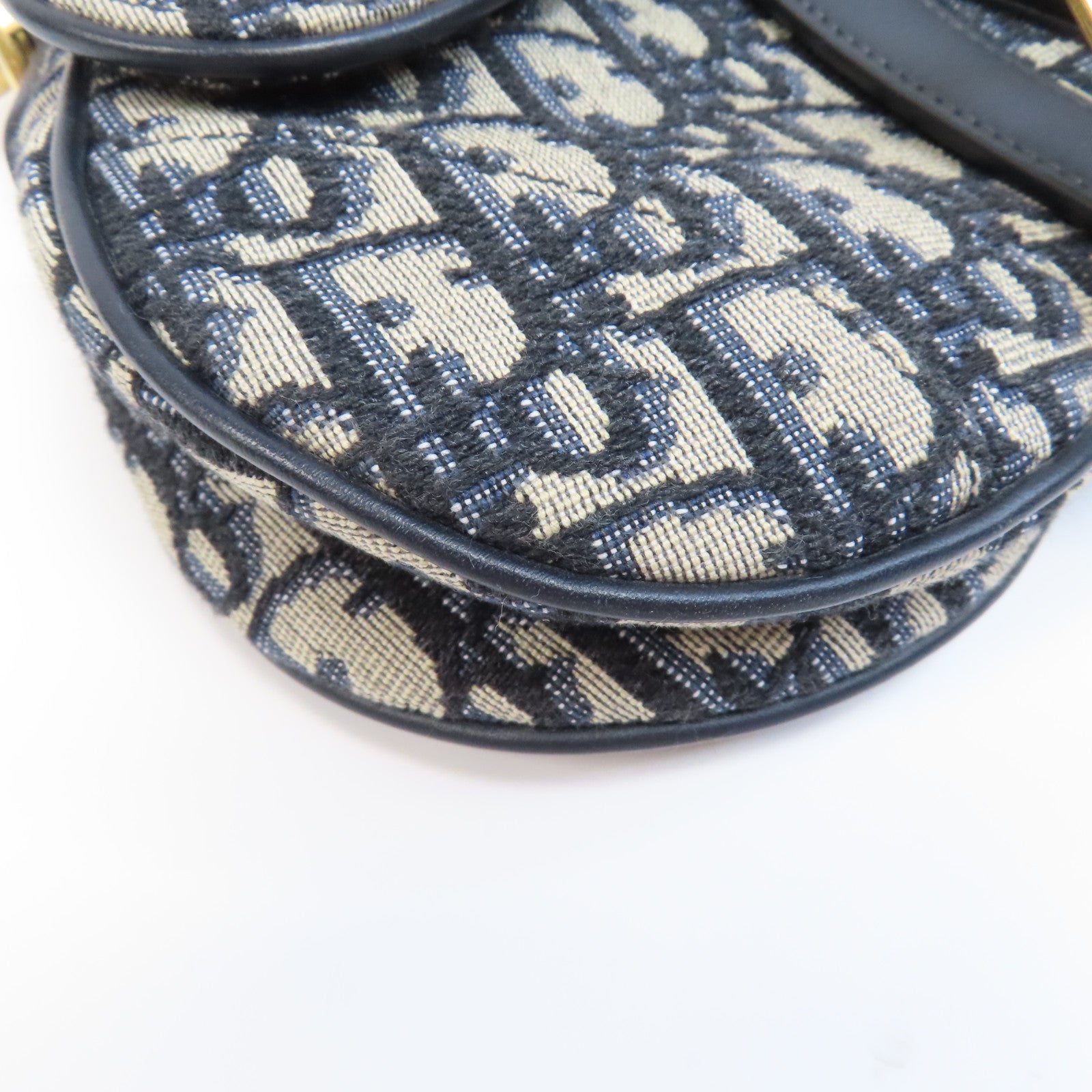 Dior 【激減優惠】帆布Saddle Flap Bag金扣手挽肩背兩用袋深藍色/米色