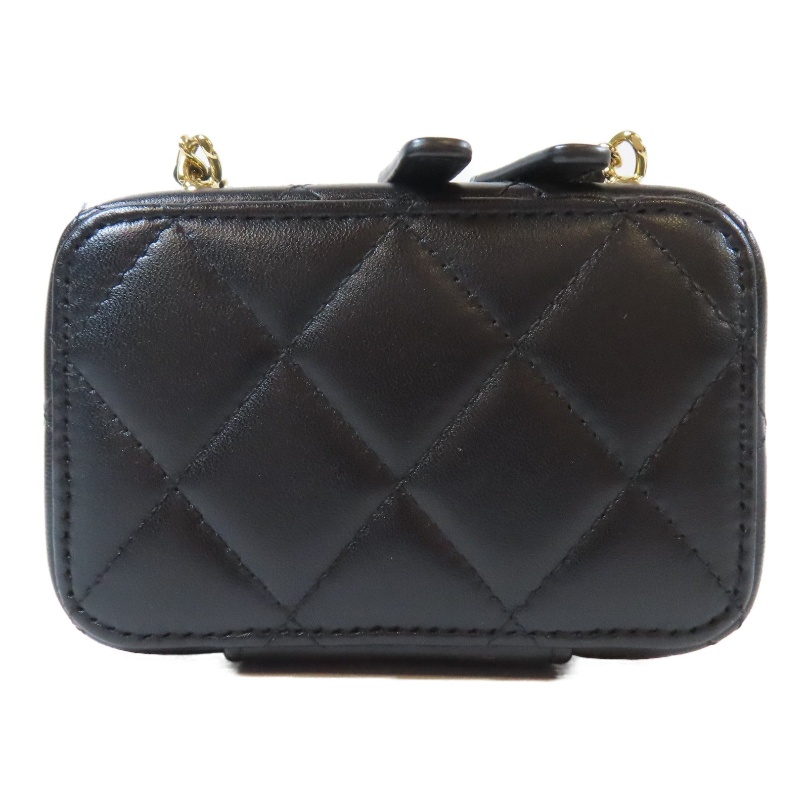 CHANEL 菱格羊皮皮革Clutch With Chain銀扣鏈帶肩背袋黑色/金色