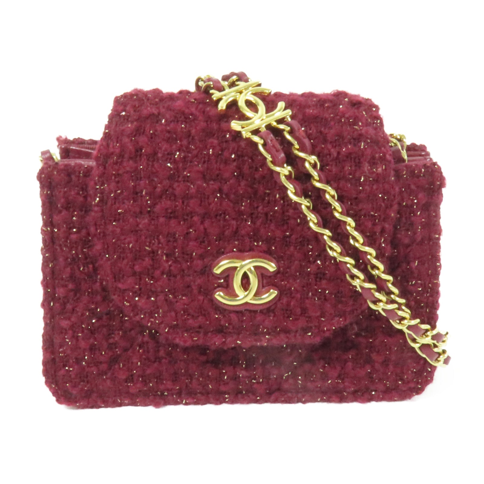 CHANEL Tweed Mini Tweed Bag金扣鏈帶肩背袋