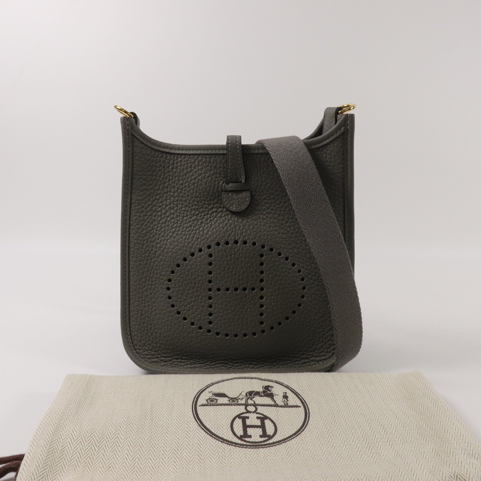 HERMES Clemence皮革Evelyne TPM肩背袋Gris Meyer