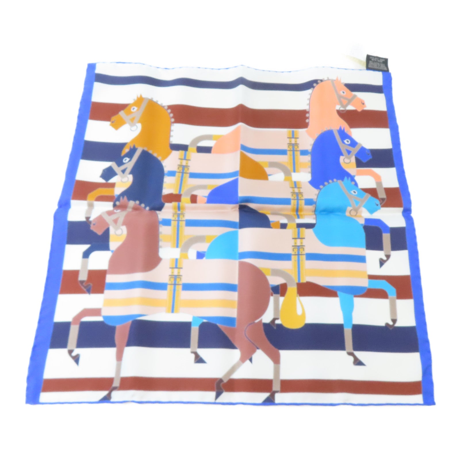 HERMES 絲質Scarf絲巾藍色/白色/啡色