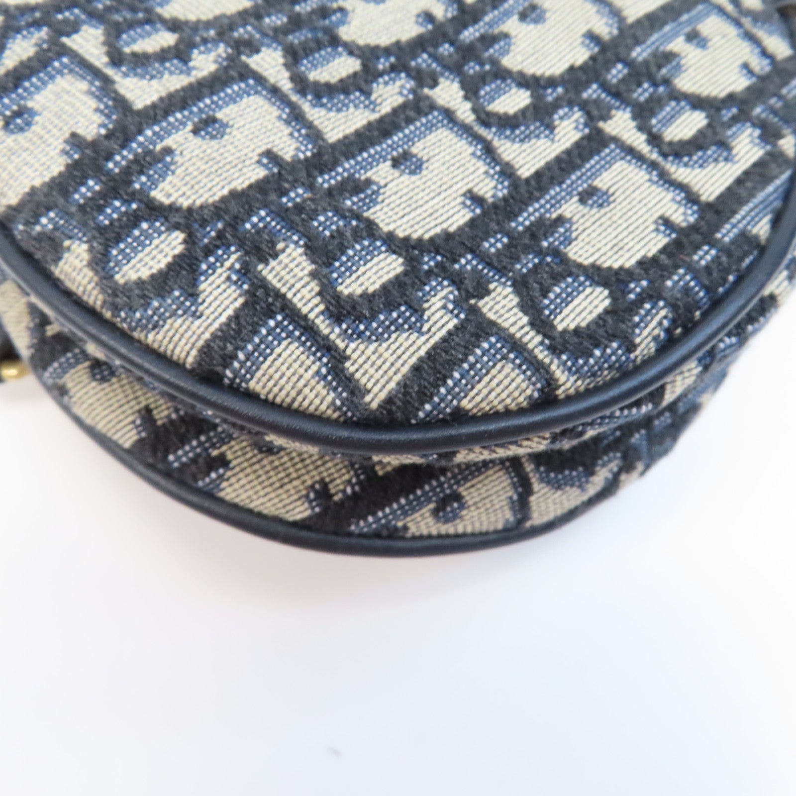 Dior 【激減優惠】帆布Saddle Flap Bag金扣手挽肩背兩用袋深藍色/米色