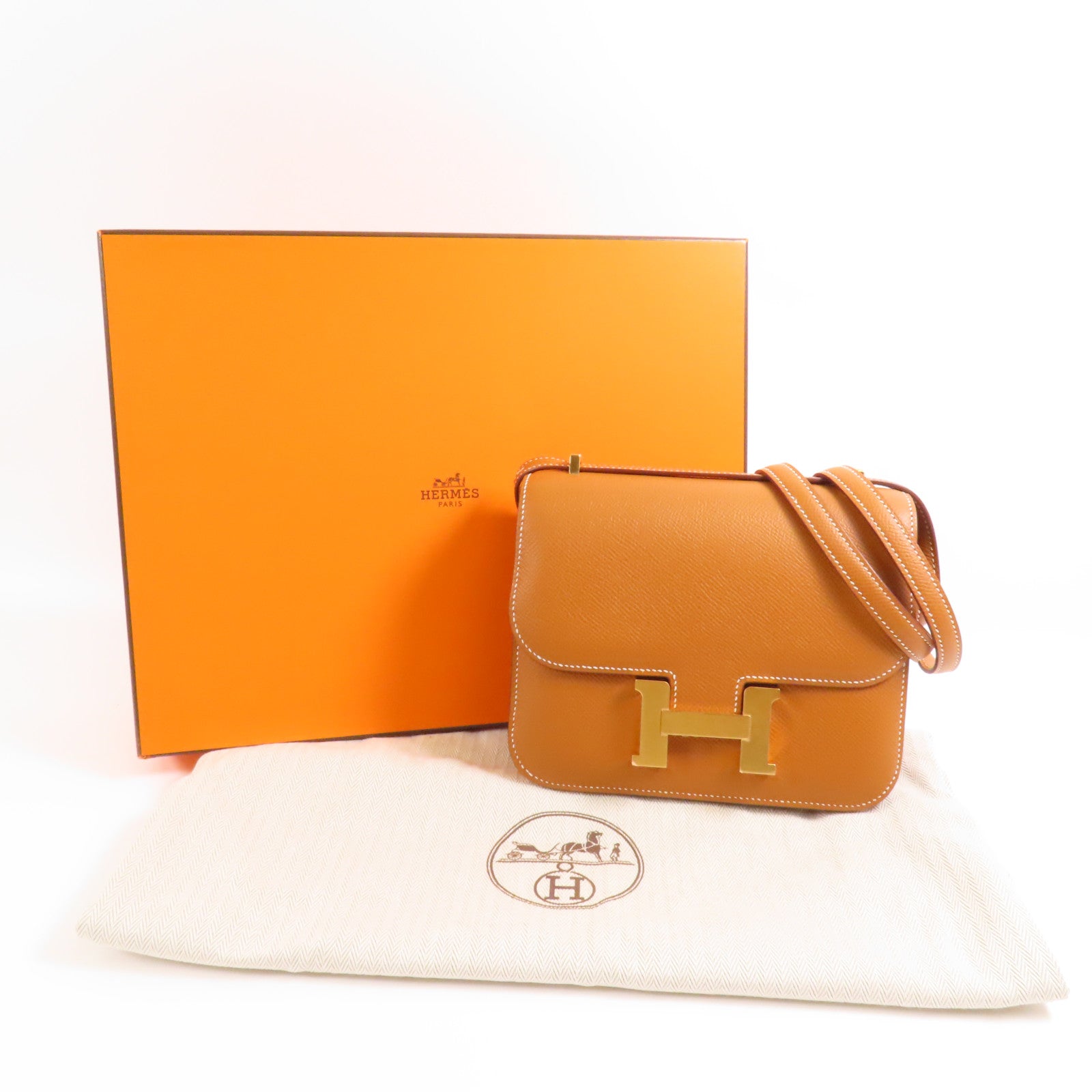 HERMES Epsom皮革Constance Mini金扣肩背袋Gold