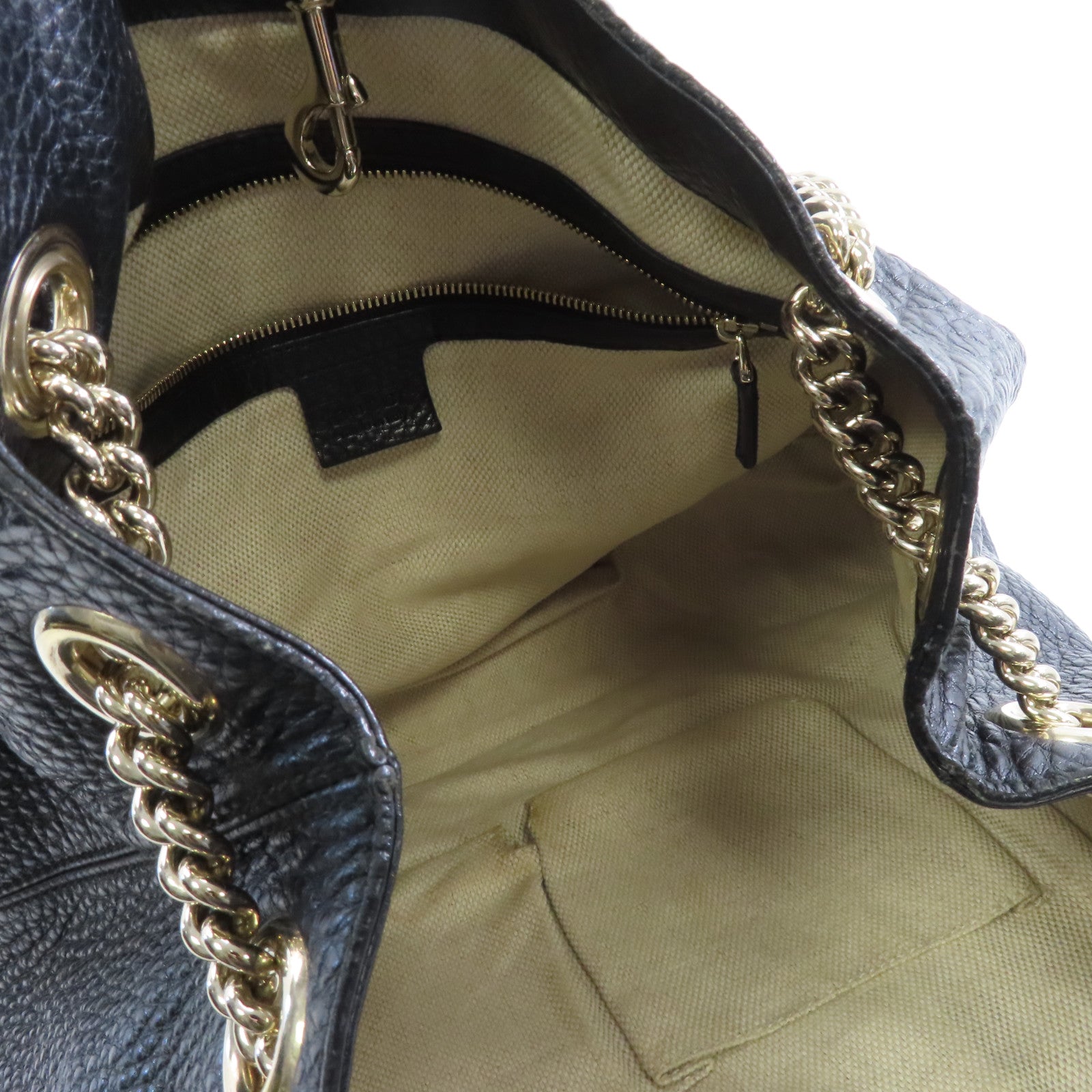 GUCCI 牛皮皮革Chain Shoulder Bag金扣鏈帶肩背袋黑色