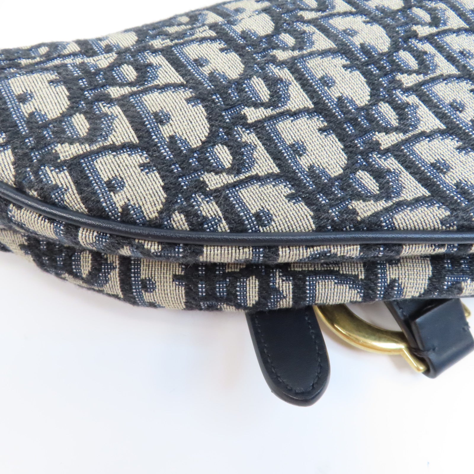 Dior 【激減優惠】帆布Saddle Flap Bag金扣手挽肩背兩用袋深藍色/米色