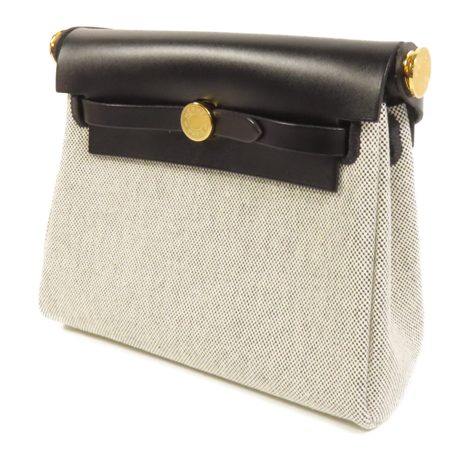 HERMES 帆布Mini Herbag金扣肩背袋