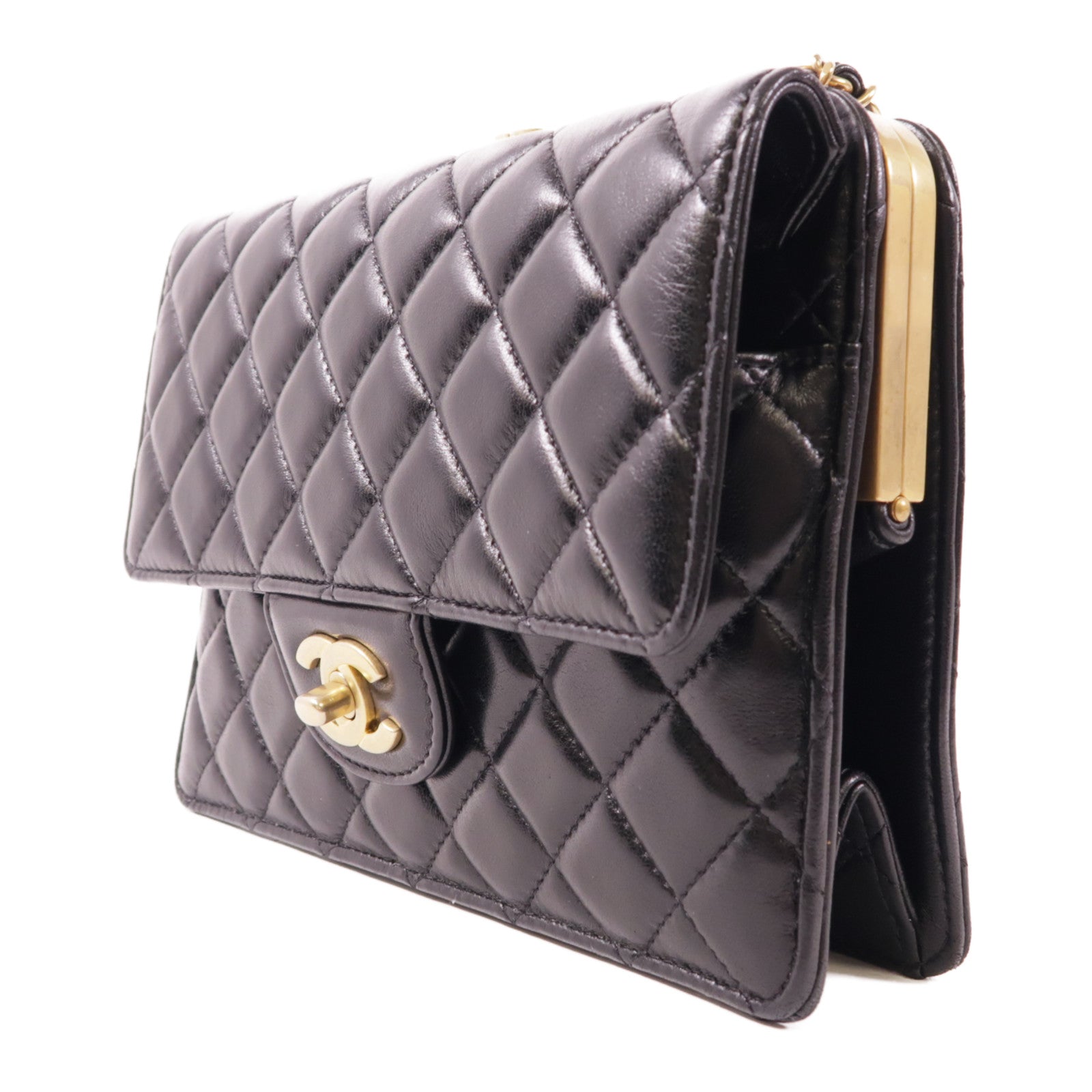 CHANEL 牛皮皮革Chain Shoulder金扣鏈帶肩背袋