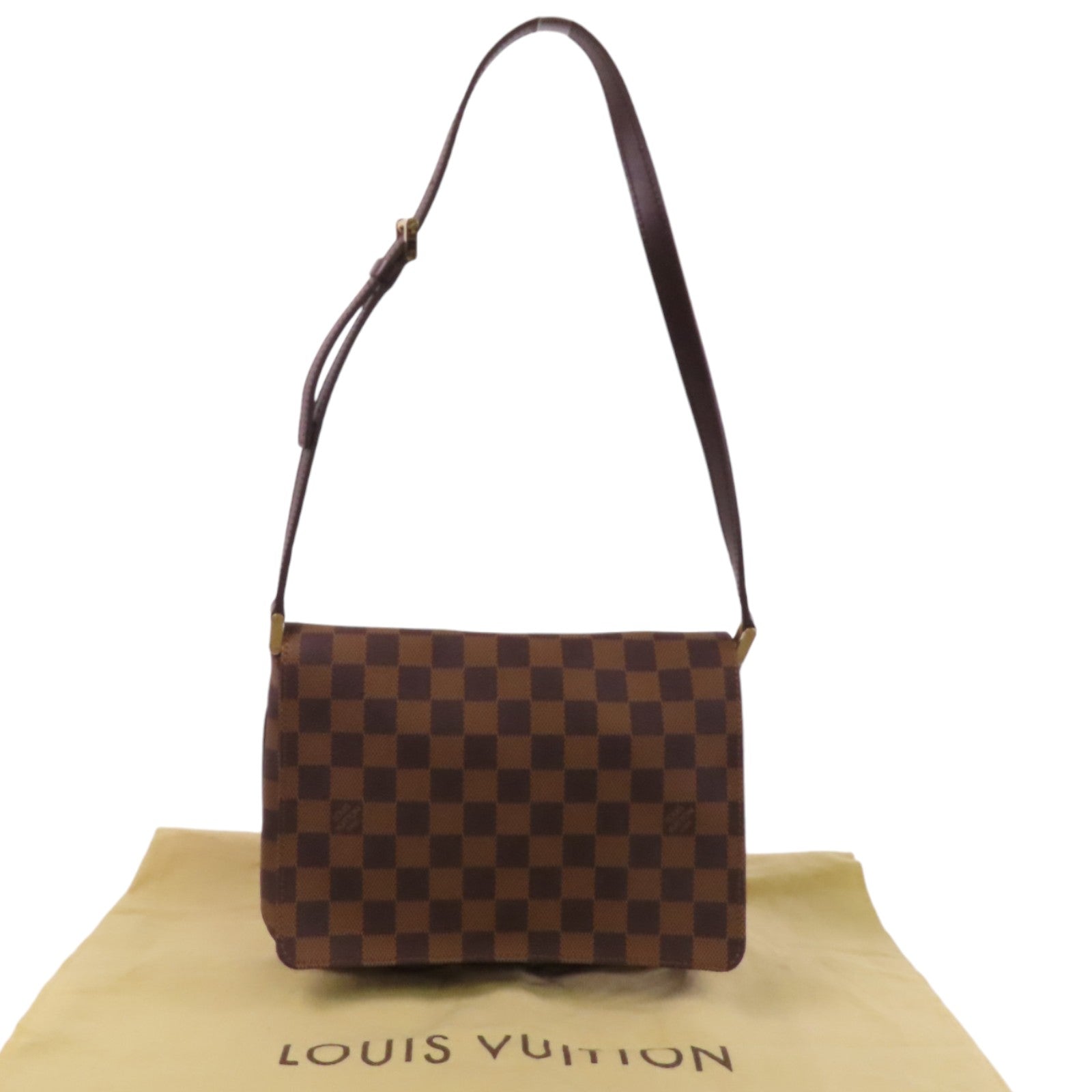 LOUIS VUITTON Damier Ebene Musette Tango金扣肩背袋