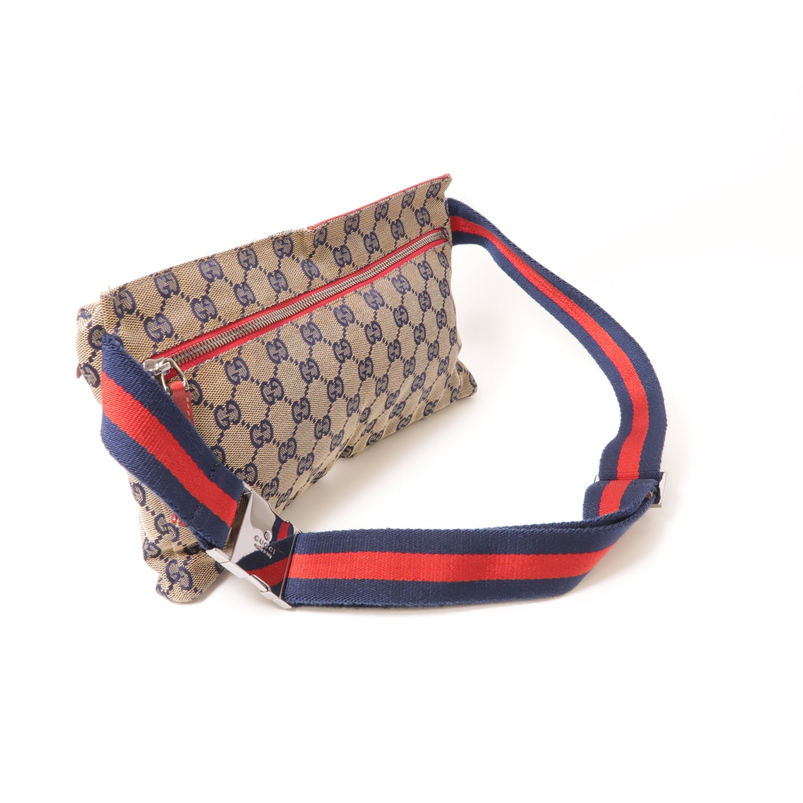 GUCCI 帆布Waist Bag銀扣腰包米色/藍色/紅色