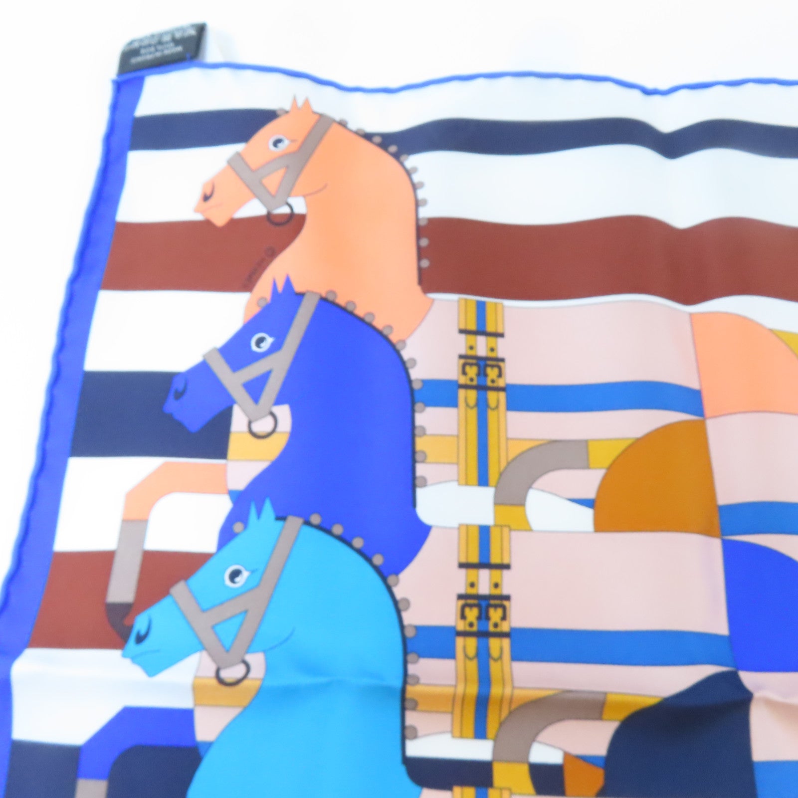 HERMES 絲質Scarf絲巾藍色/白色/啡色