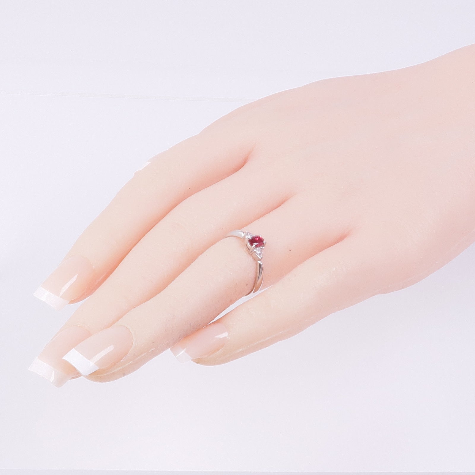 JEWELRY 【激減優惠】PT900鉑金Ruby Diamond Ring紅寶石/鑽石戒指YS#5.5