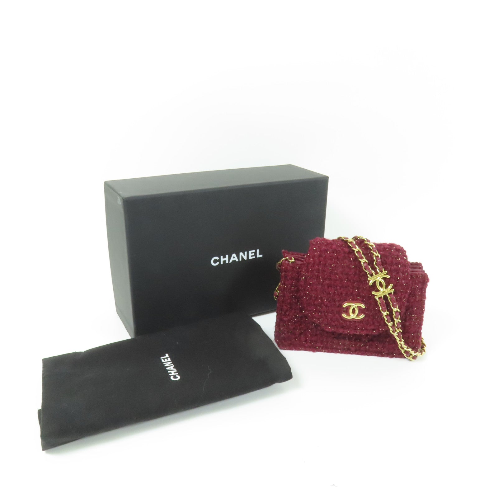CHANEL Tweed Mini Tweed Bag金扣鏈帶肩背袋
