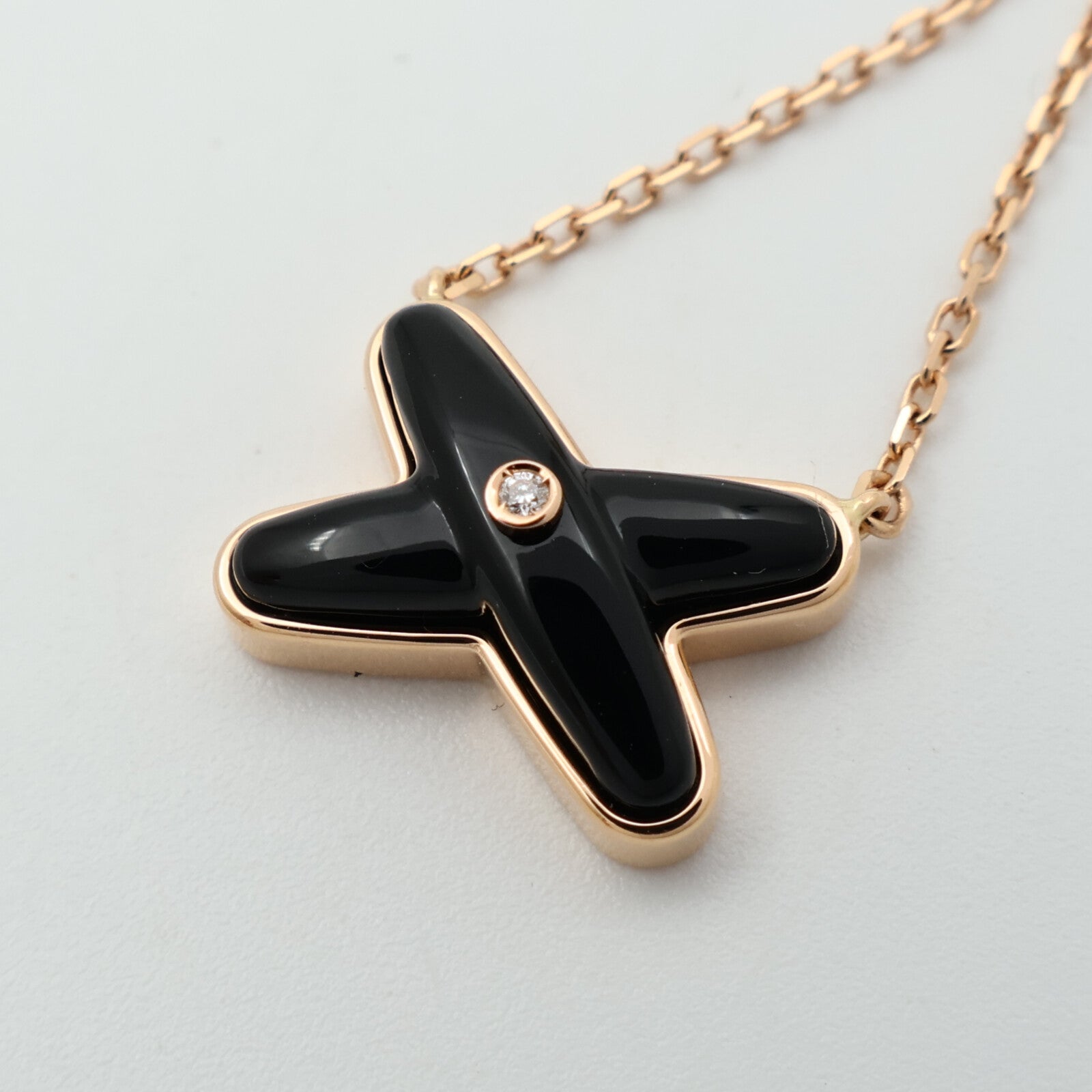 Chaumet 18K玫瑰金Jeux de Liens Pendant鑽石/縞瑪瑙項鍊