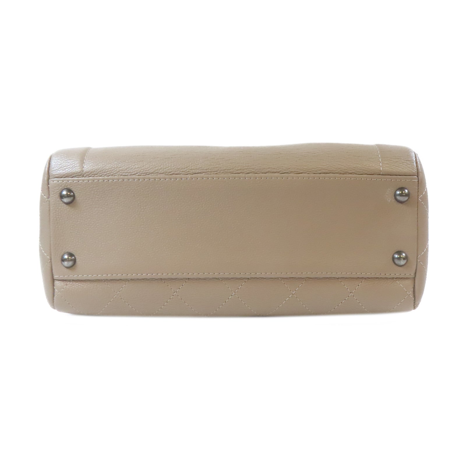 CHANEL 【激減優惠】菱格Caviar皮革2 Way Shoulder Bag銀扣手挽肩背兩用袋卡其色