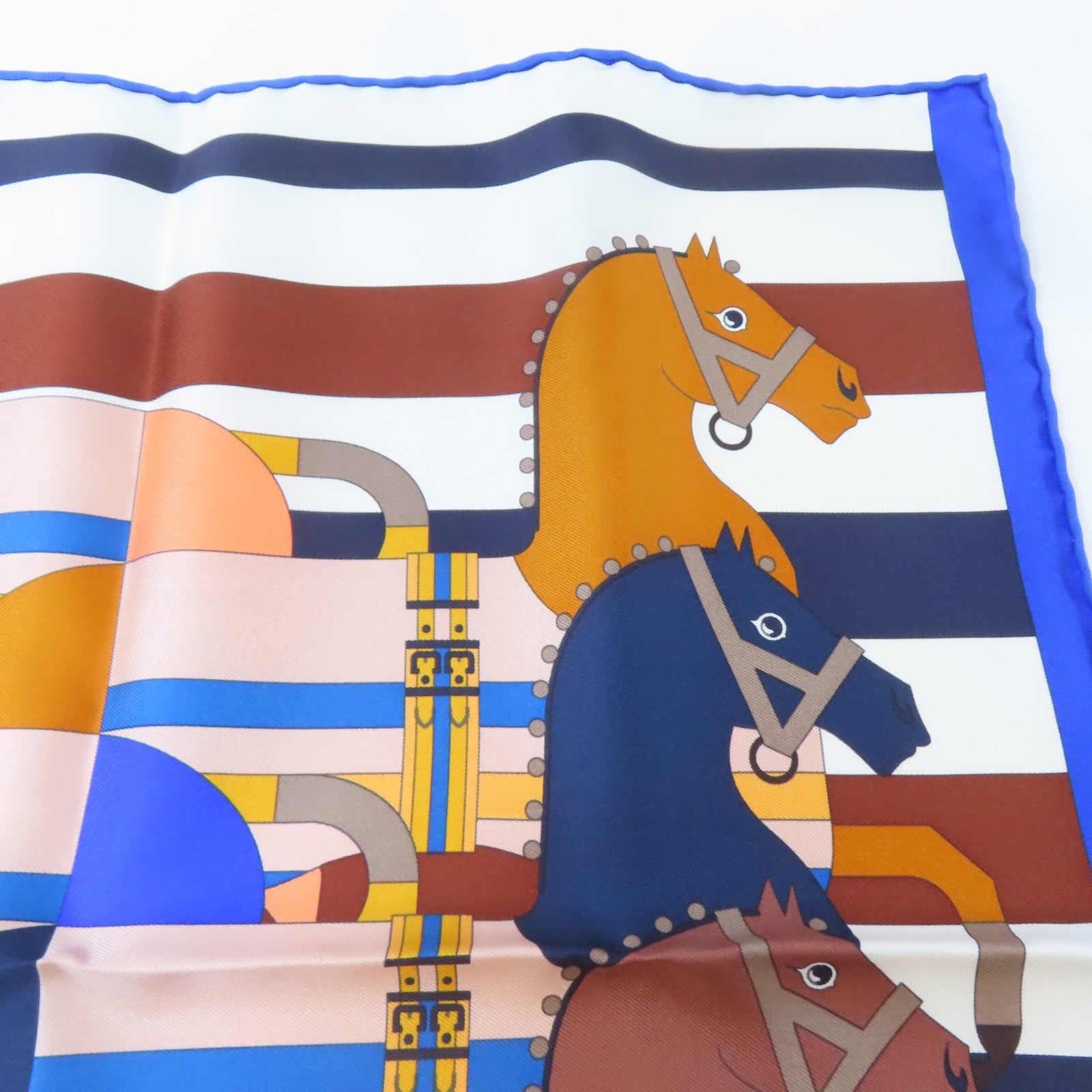 HERMES 絲質Scarf絲巾藍色/白色/啡色