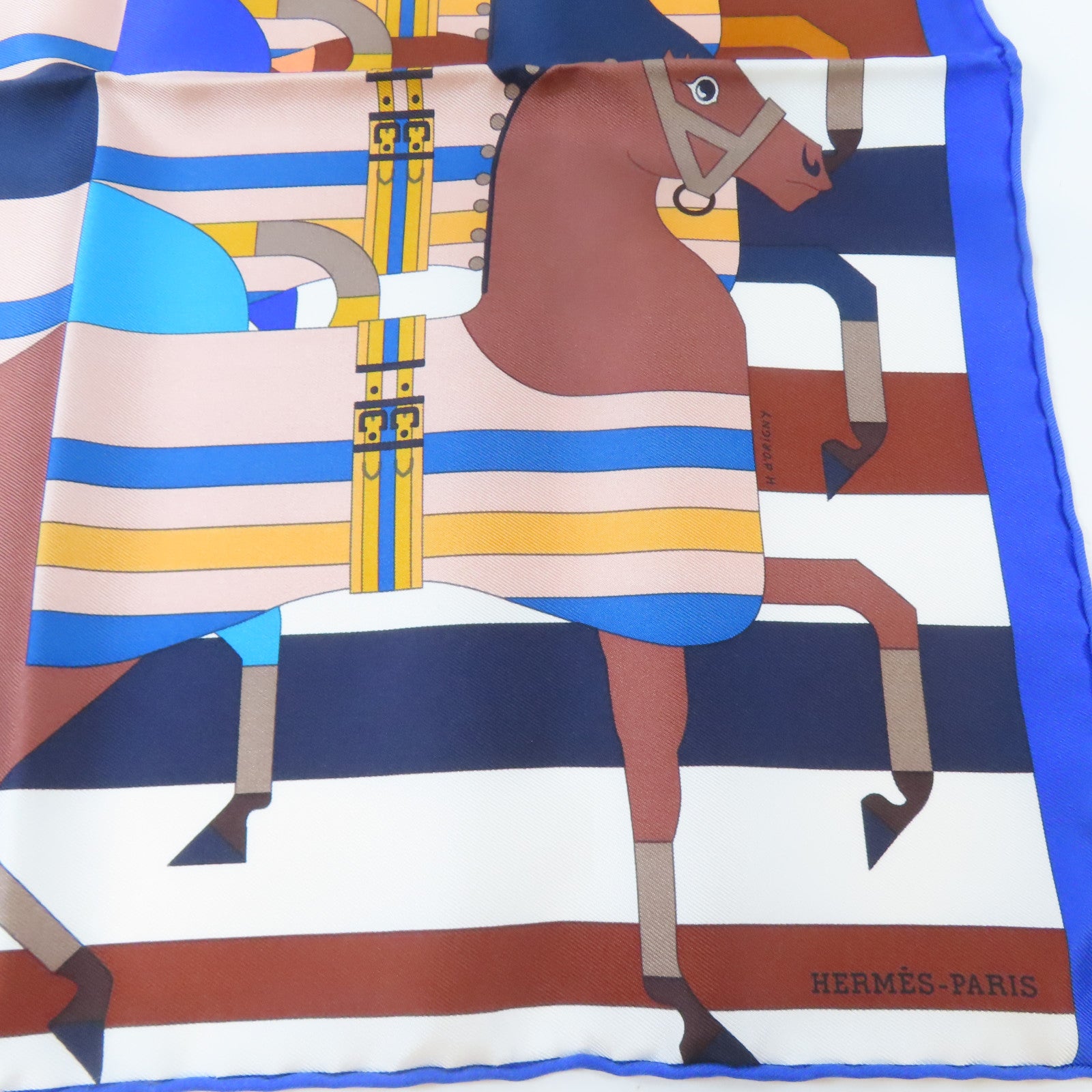 HERMES 絲質Scarf絲巾藍色/白色/啡色