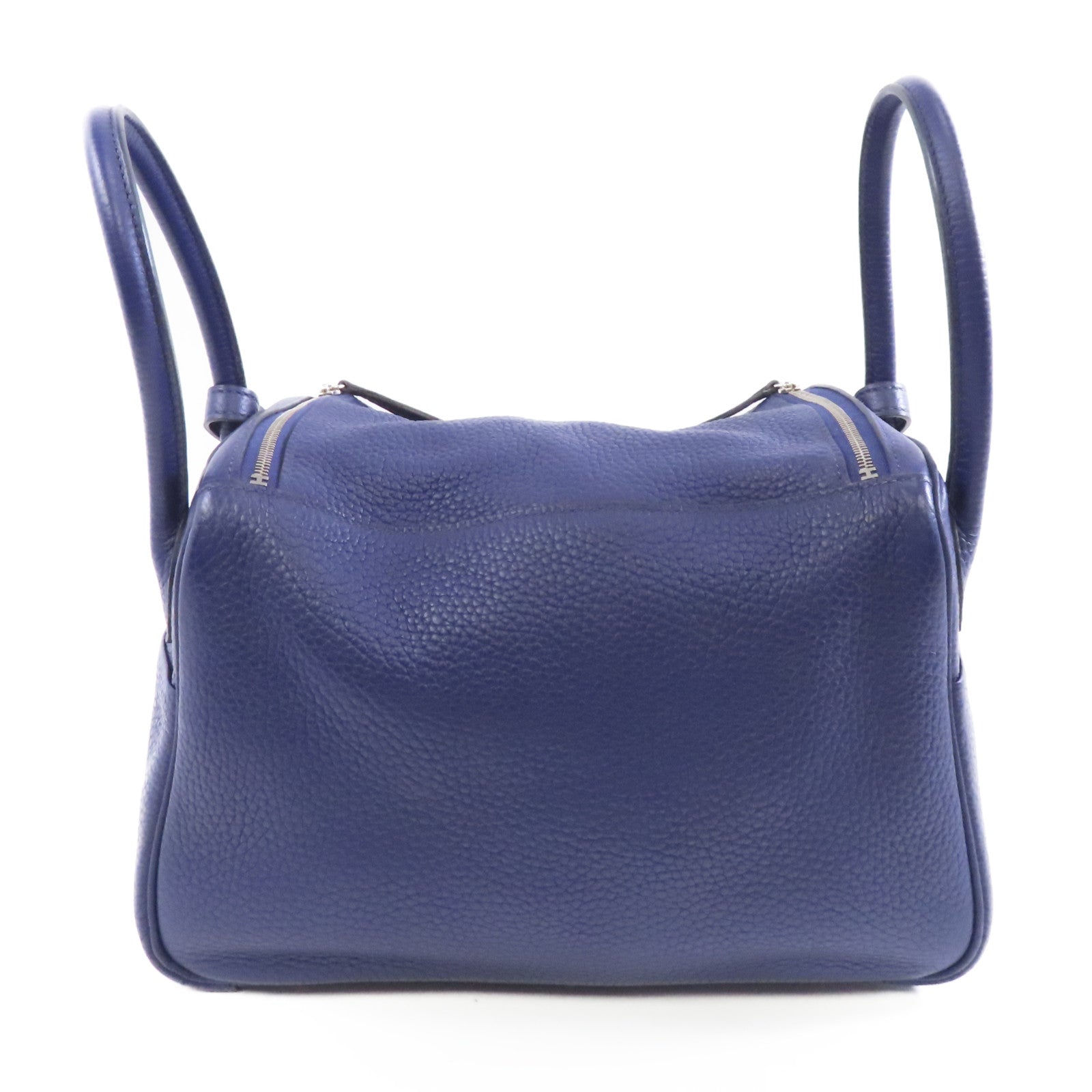 HERMES Clemence皮革Lindy 26銀扣手挽肩背兩用袋藍色/Bleu Saphir