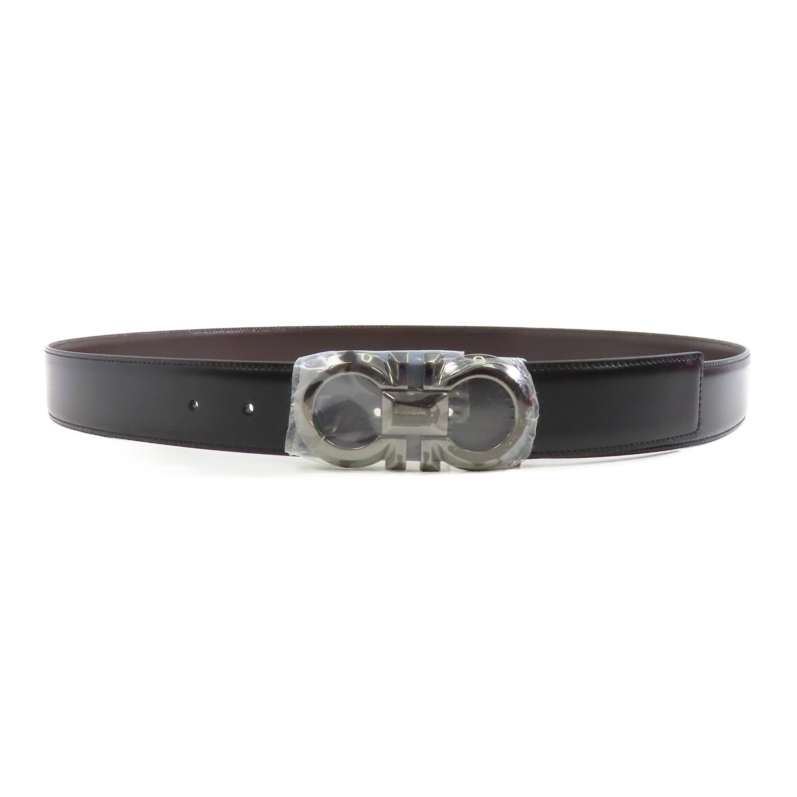 Salvatore Ferragamo 皮革Belt銀扣皮帶黑色/啡色