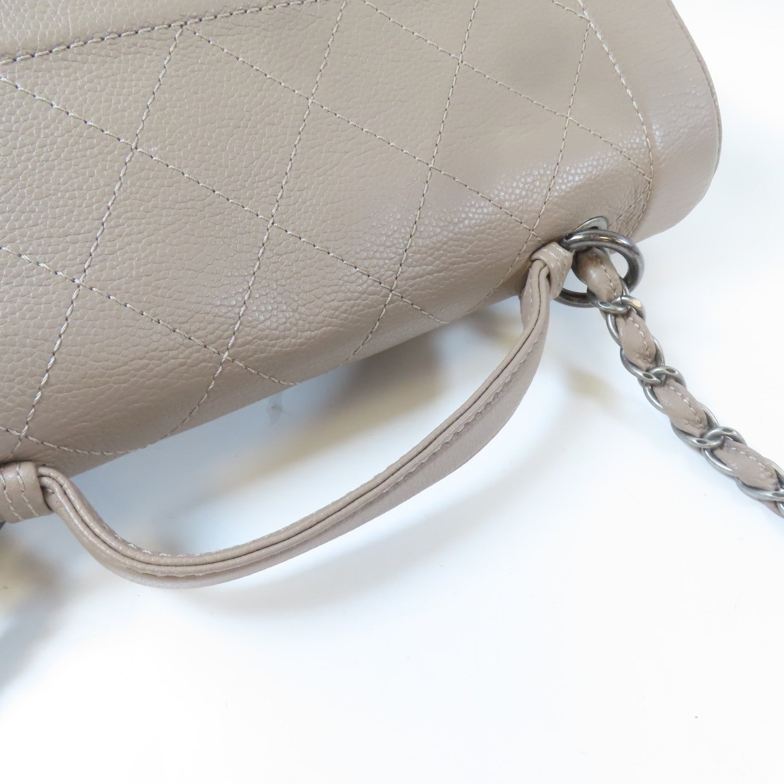 CHANEL 【激減優惠】菱格Caviar皮革2 Way Shoulder Bag銀扣手挽肩背兩用袋卡其色