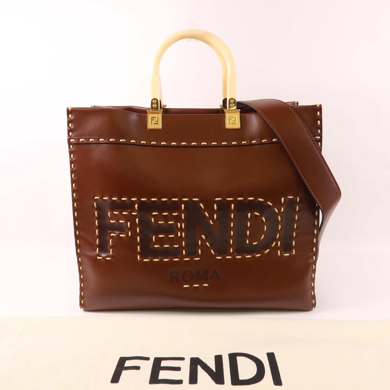 FENDI 牛皮皮革Sunshine Shopping Bag金扣手挽肩背兩用袋