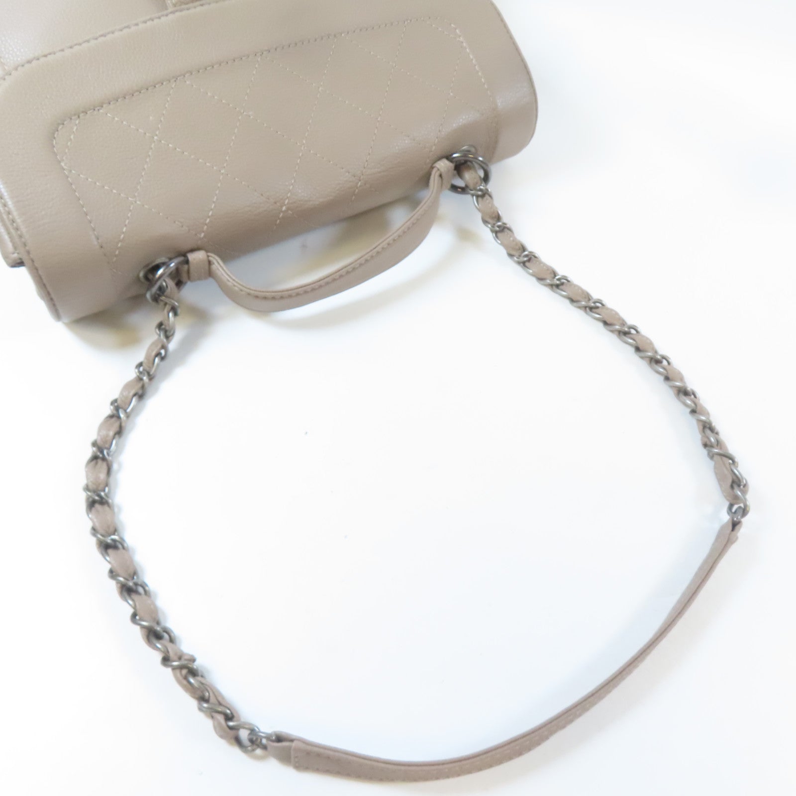 CHANEL 【激減優惠】菱格Caviar皮革2 Way Shoulder Bag銀扣手挽肩背兩用袋卡其色