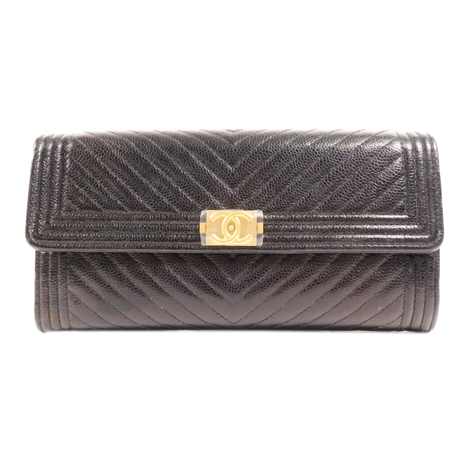 CHANEL 牛皮皮革Long Wallet金扣長錢包
