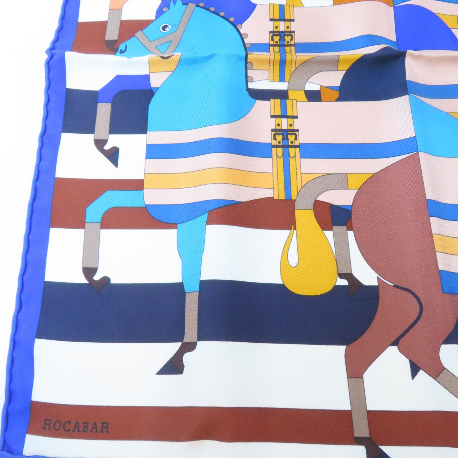 HERMES 絲質Scarf絲巾藍色/白色/啡色