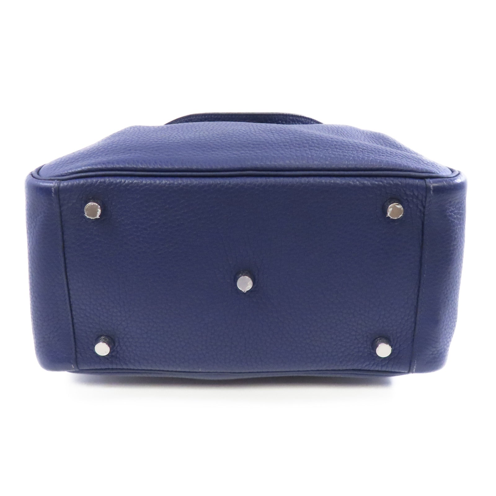 HERMES Clemence皮革Lindy 26銀扣手挽肩背兩用袋藍色/Bleu Saphir