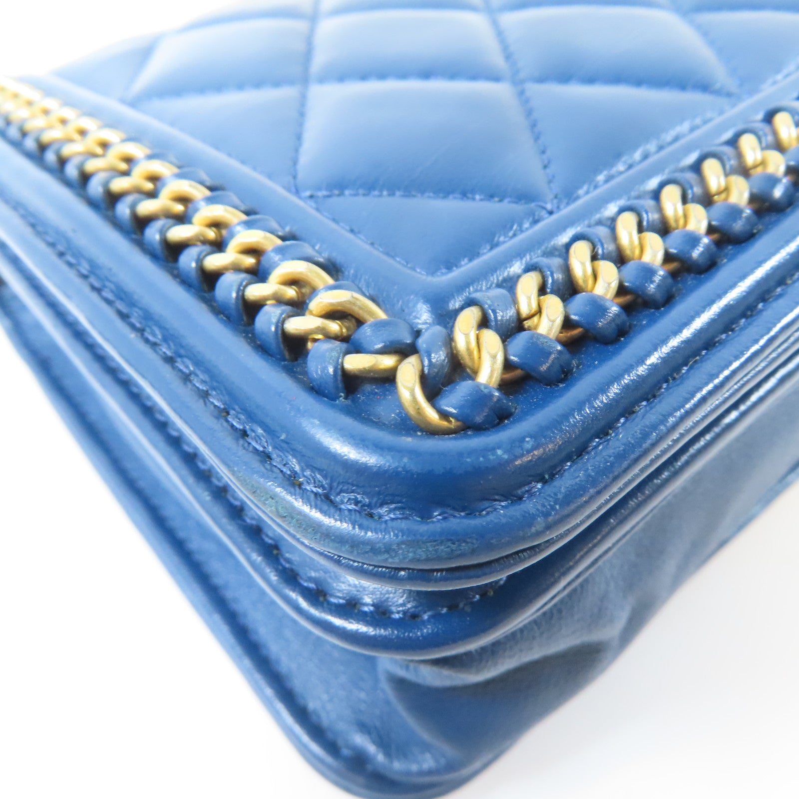 CHANEL 【激減優惠】菱格羊皮皮革Wallet On Chain金扣鏈帶肩背袋藍色