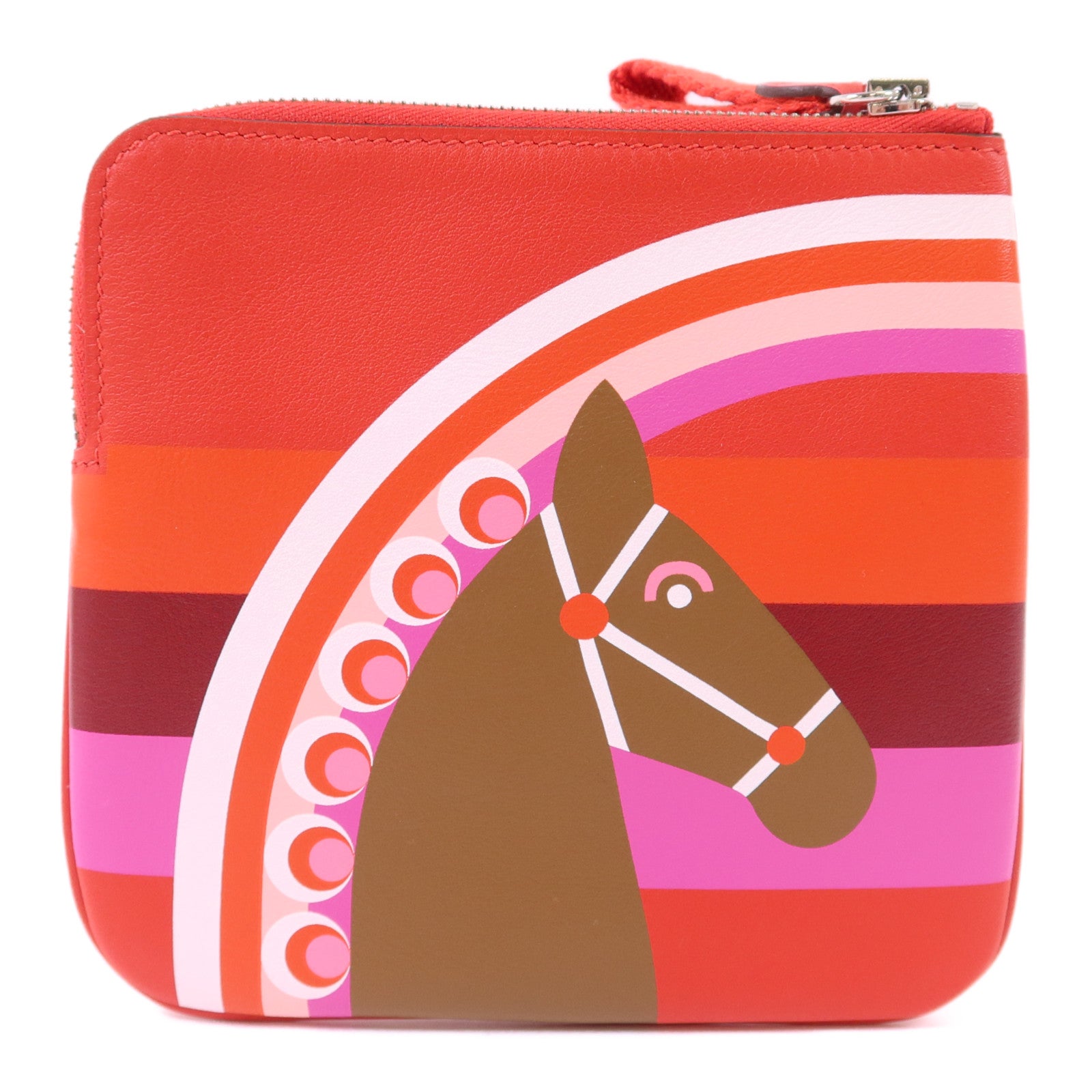 HERMES Swift皮革Carre Pocket Pouch銀扣小袋Rouge De Coeur