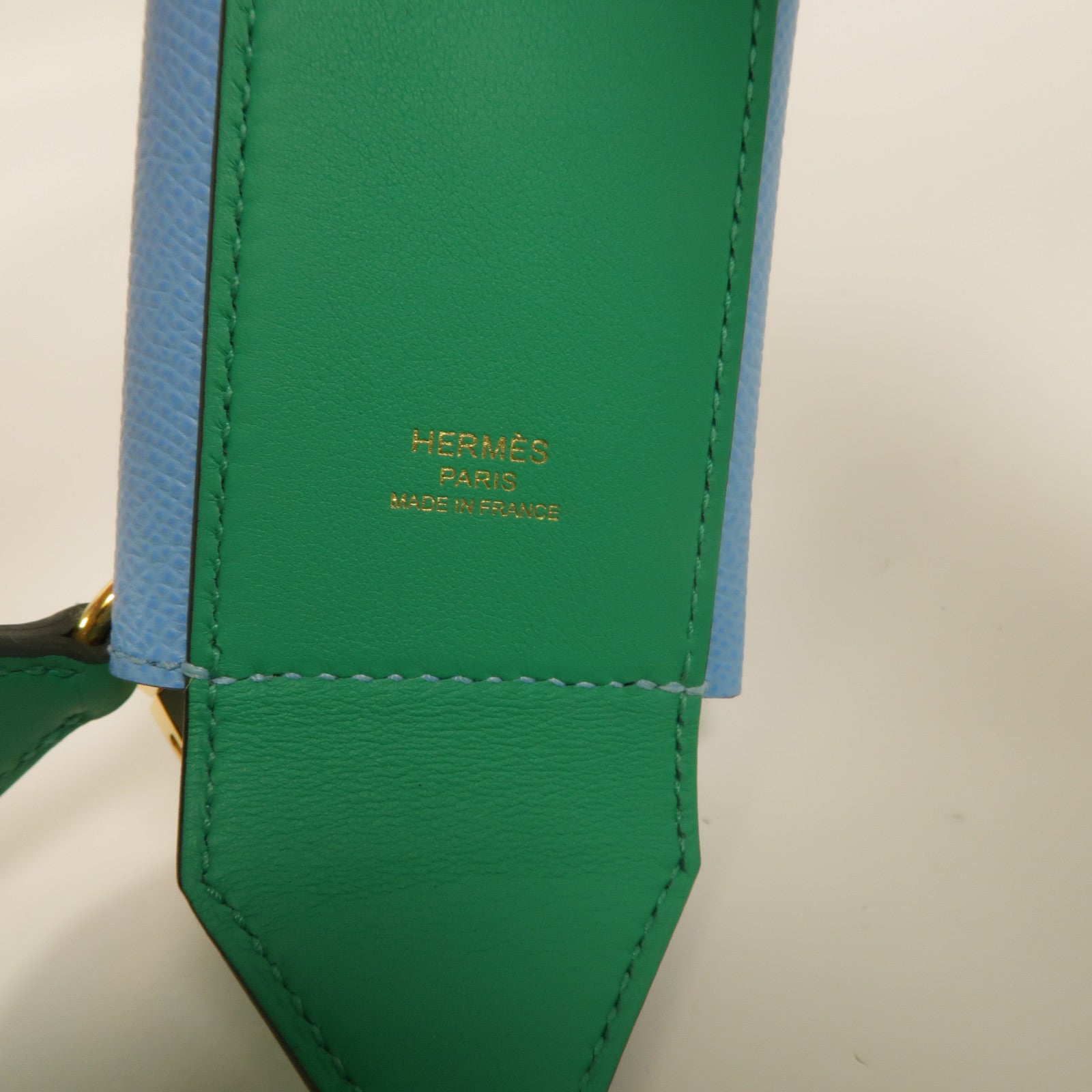 HERMES Swift/Epsom皮革Kelly Pocket Bag Charm肩背帶Bambou/Celeste