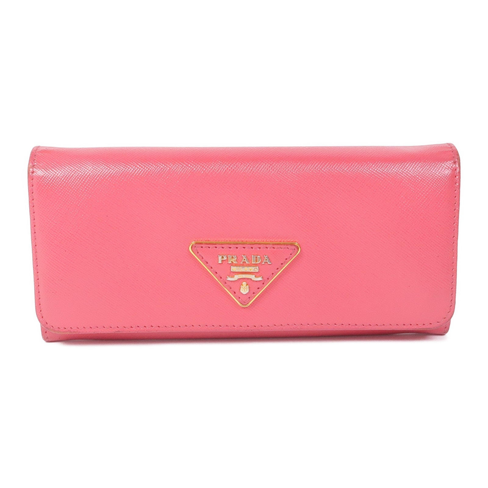 PRADA GHW Long Wallet Calfskin Leather Pink
