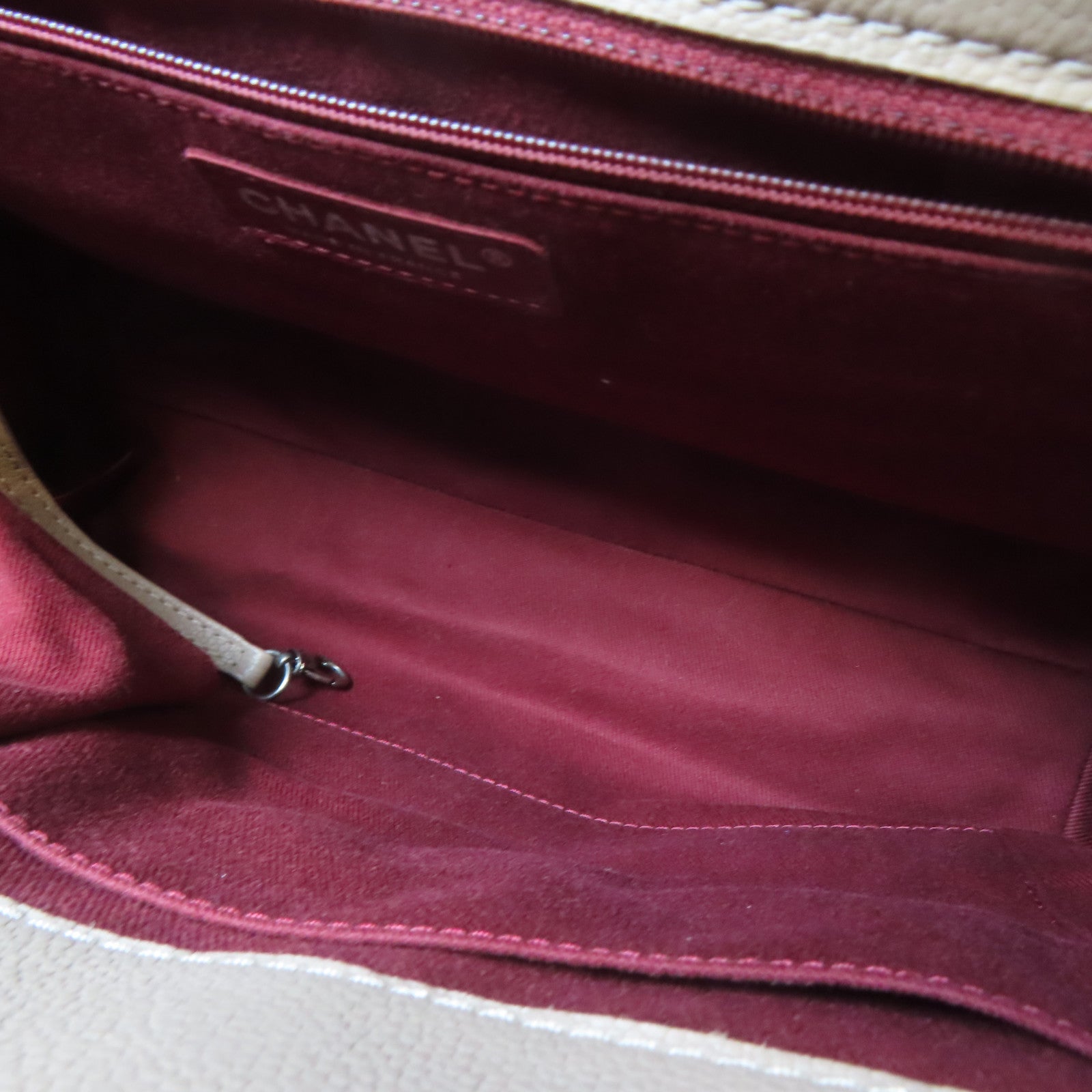 CHANEL 【激減優惠】菱格Caviar皮革2 Way Shoulder Bag銀扣手挽肩背兩用袋卡其色
