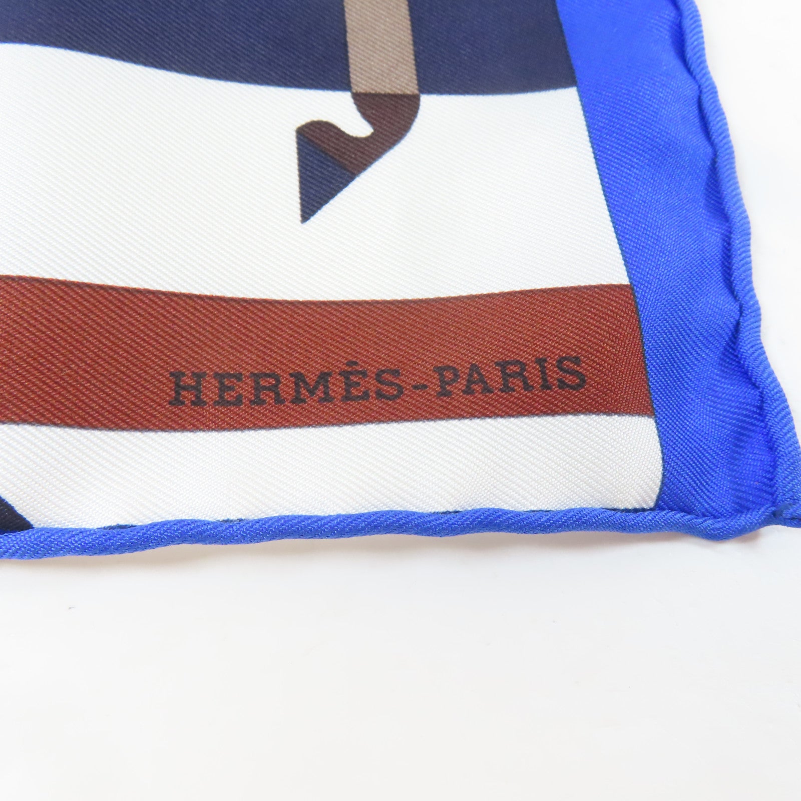 HERMES 絲質Scarf絲巾藍色/白色/啡色