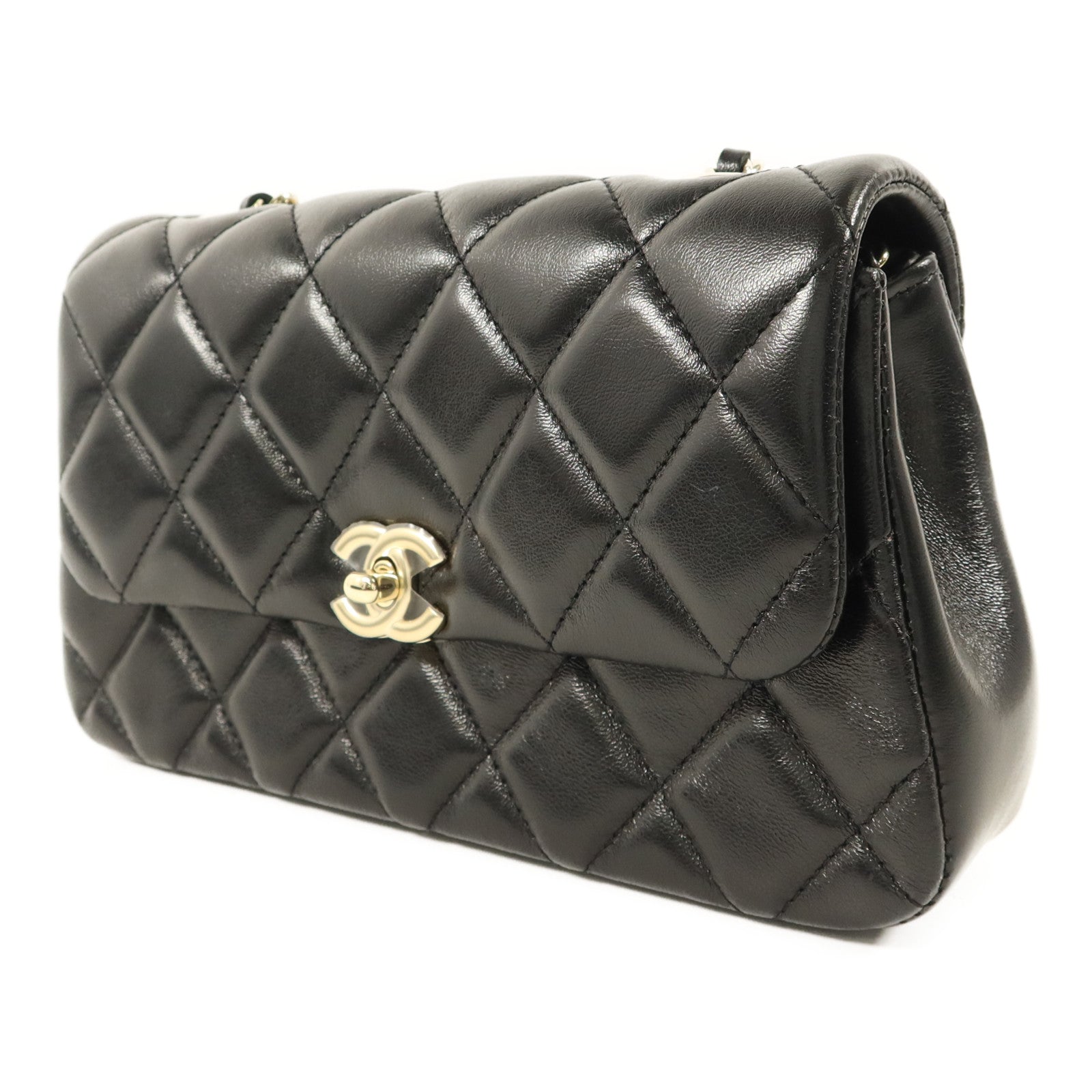 CHANEL 羊皮皮革Mini Flap Bag金扣鏈帶肩背袋