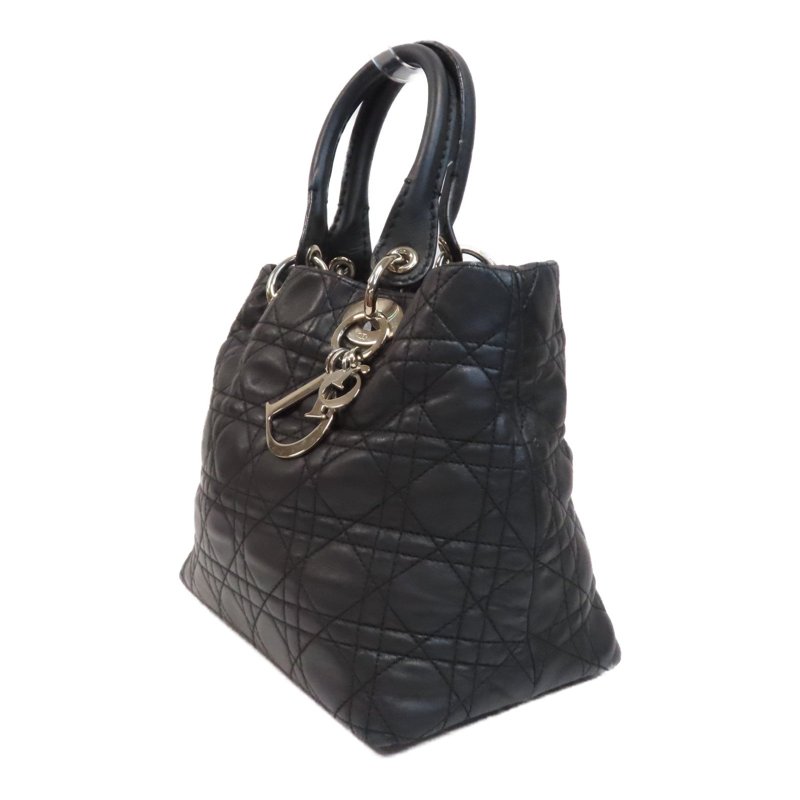 Dior 【激減優惠】羊皮皮革Hand Bag銀扣手挽袋黑色