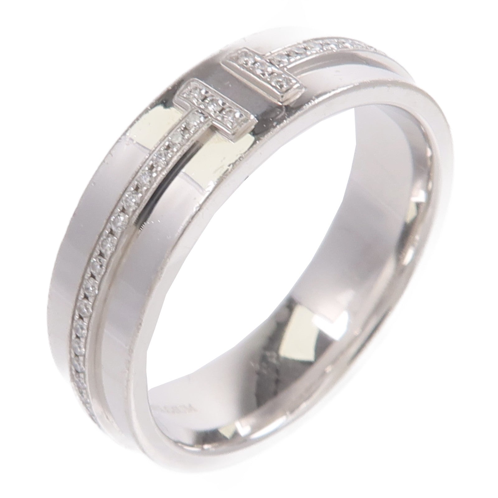 TIFFANY＆CO 18K白金T Wide Diamond Ring鑽石戒指