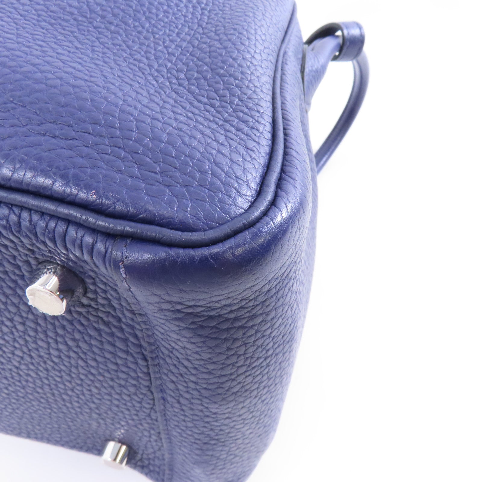 HERMES Clemence皮革Lindy 26銀扣手挽肩背兩用袋藍色/Bleu Saphir
