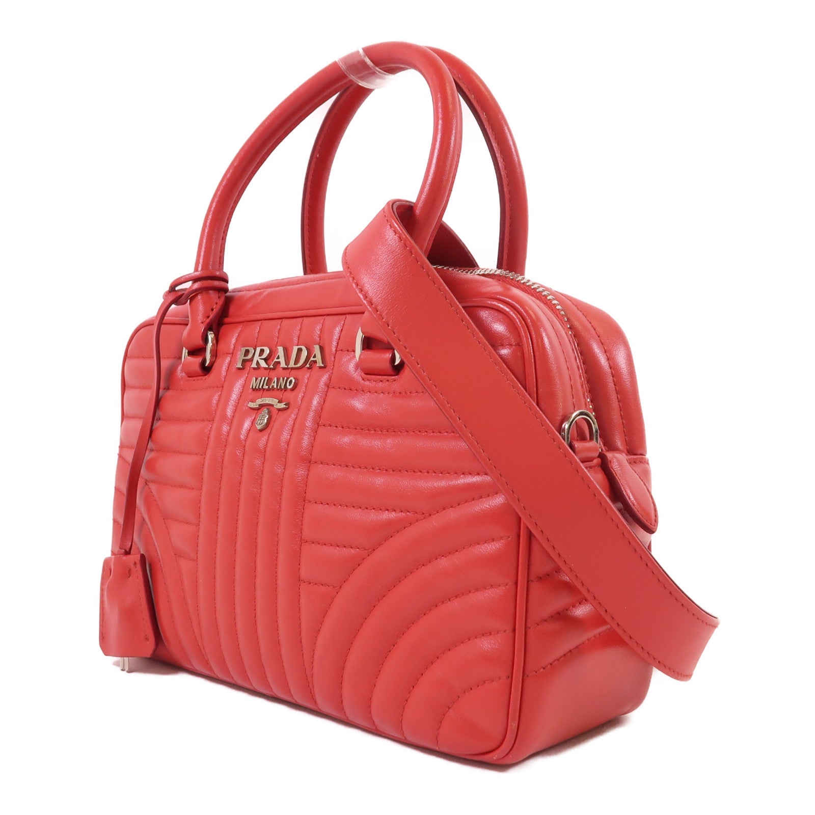 PRADA 羊皮皮革2 Way Shoulder銀扣手挽肩背兩用袋