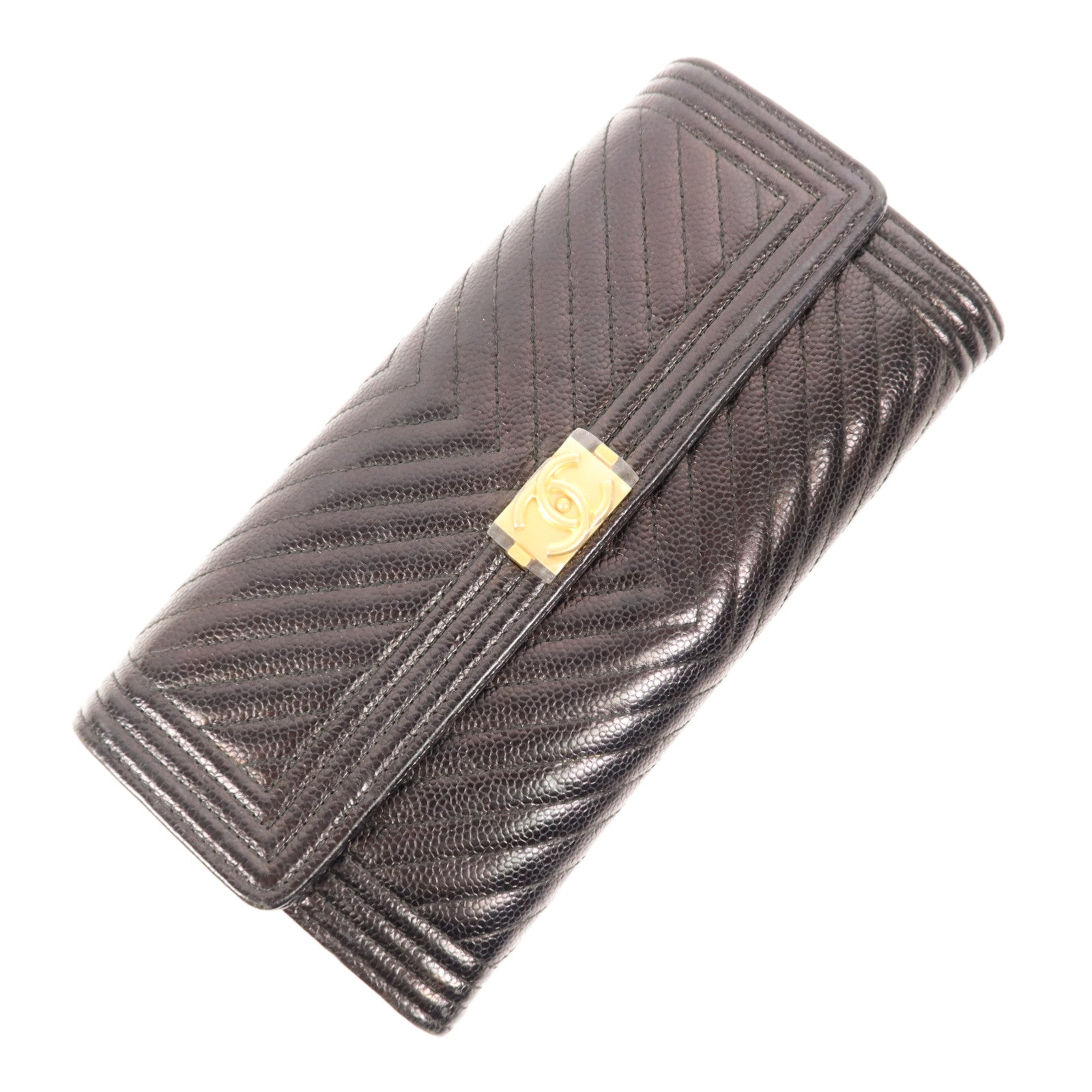 CHANEL 牛皮皮革Long Wallet金扣長錢包