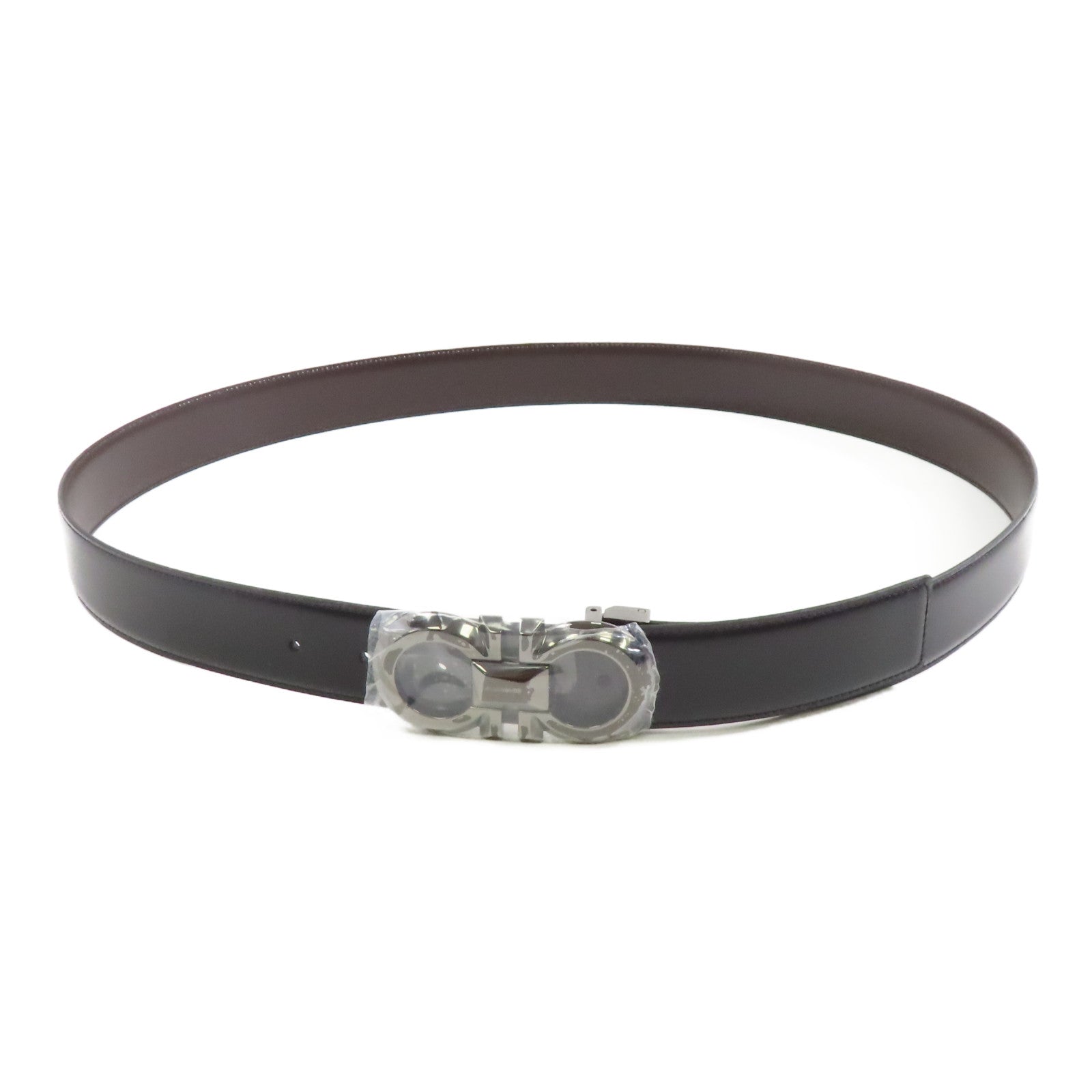 Salvatore Ferragamo 皮革Belt銀扣皮帶黑色/啡色