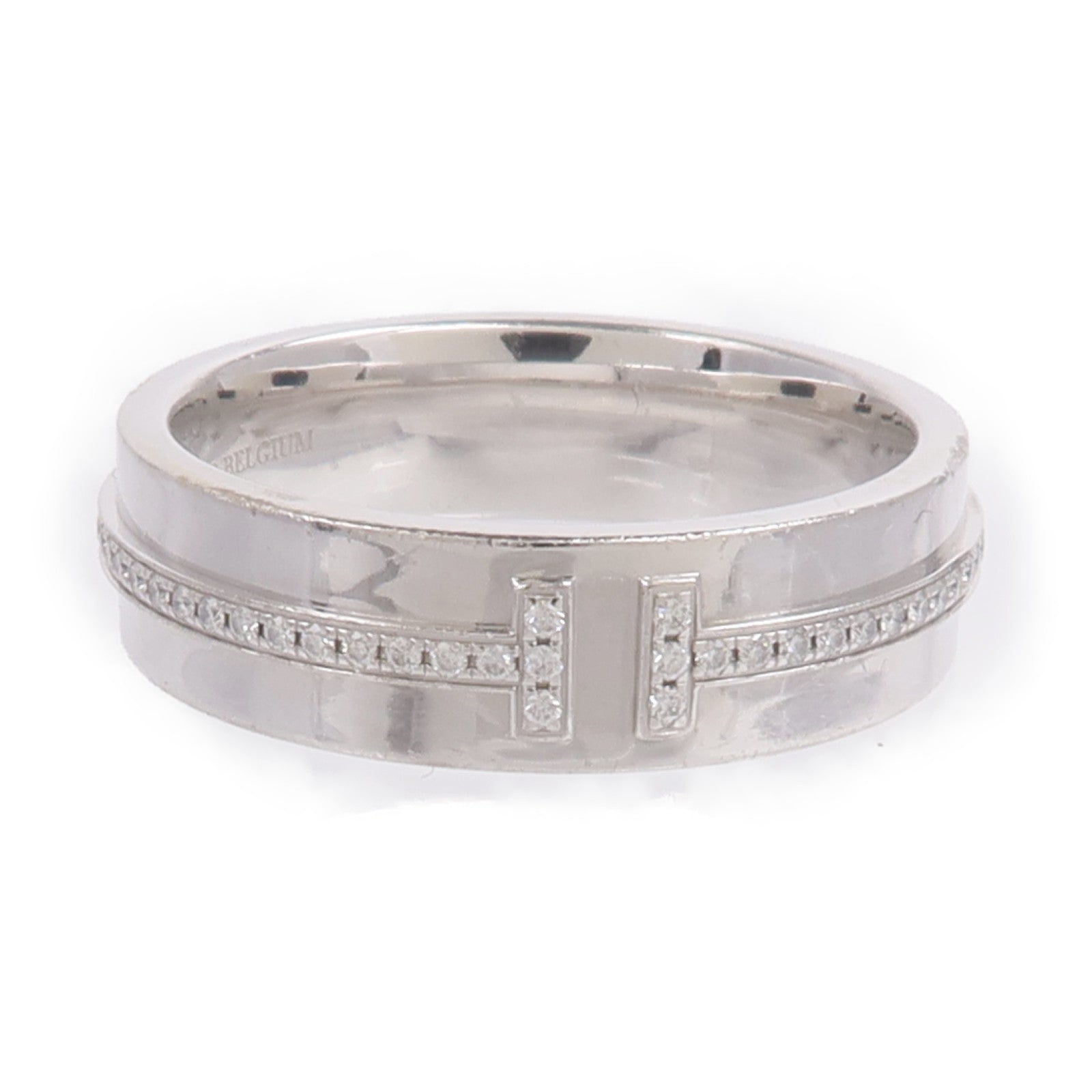 TIFFANY＆CO 18K白金T Wide Diamond Ring鑽石戒指