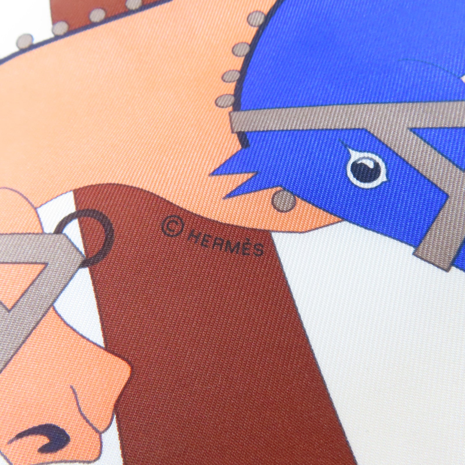 HERMES 絲質Scarf絲巾藍色/白色/啡色