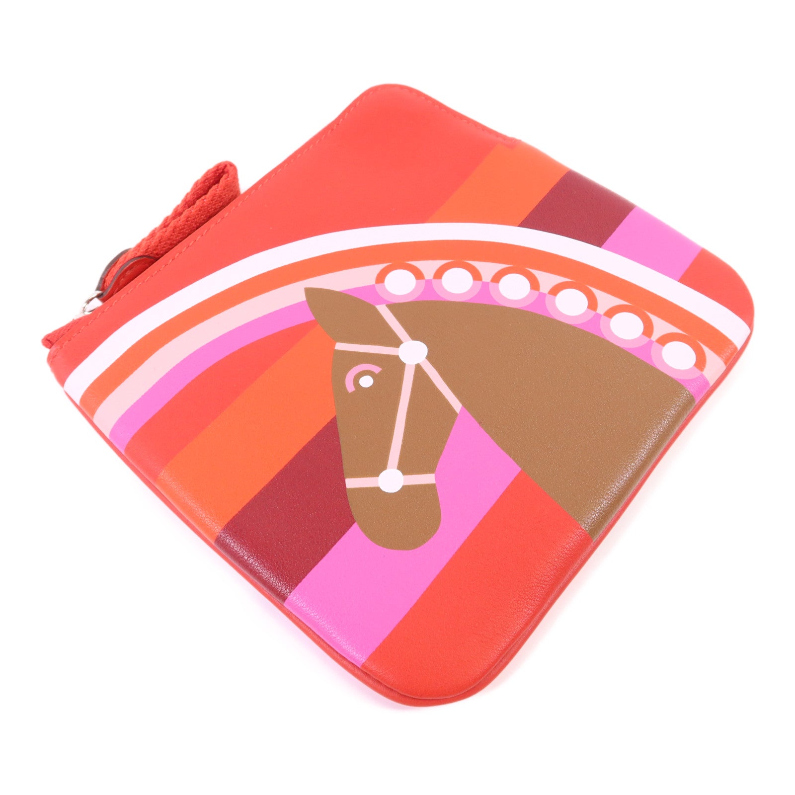 HERMES 【激減優惠】Swift皮革Carre Pocket Pouch銀扣小袋Rouge De Coeur