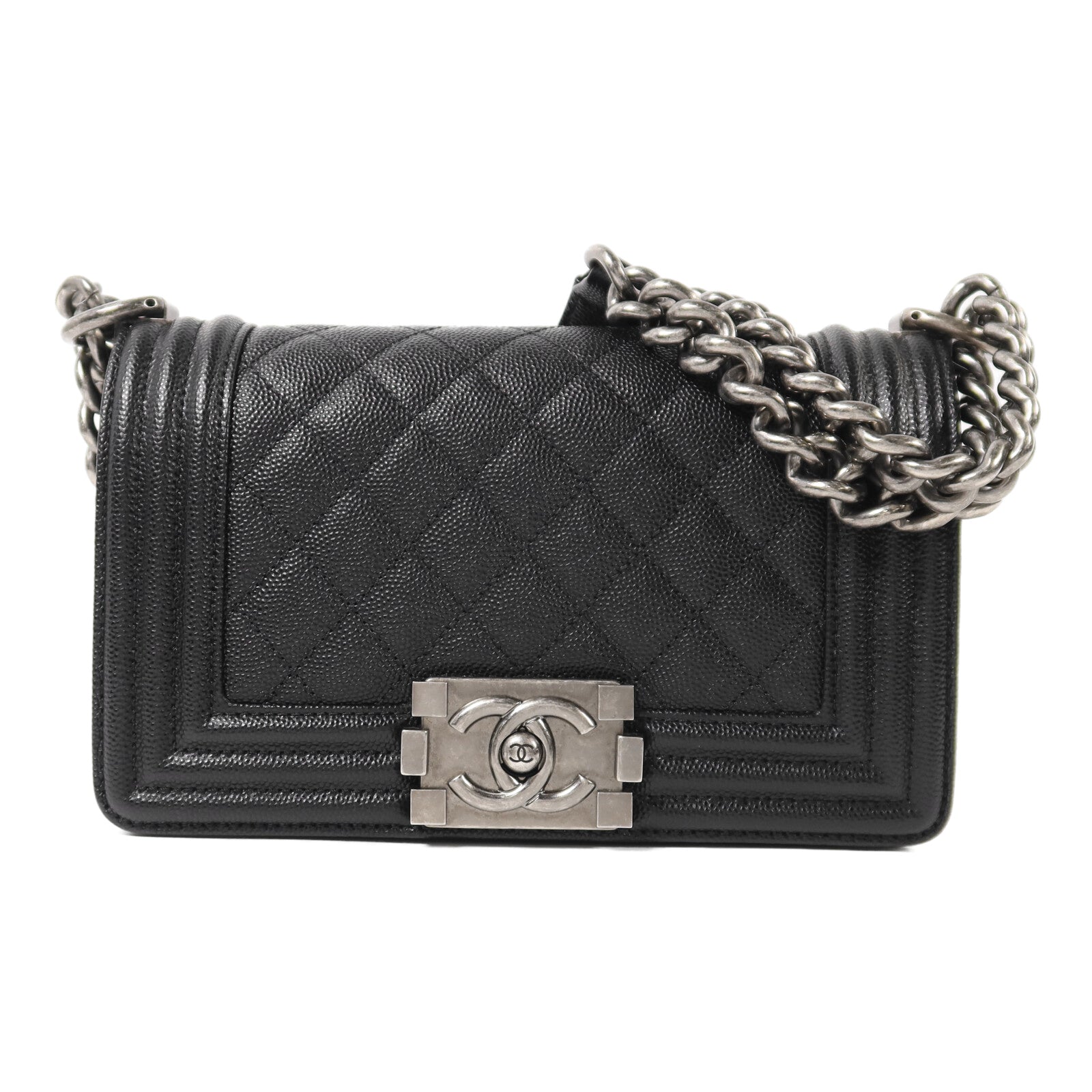 CHANEL 牛皮皮革Boy 20銀扣鏈帶肩背袋