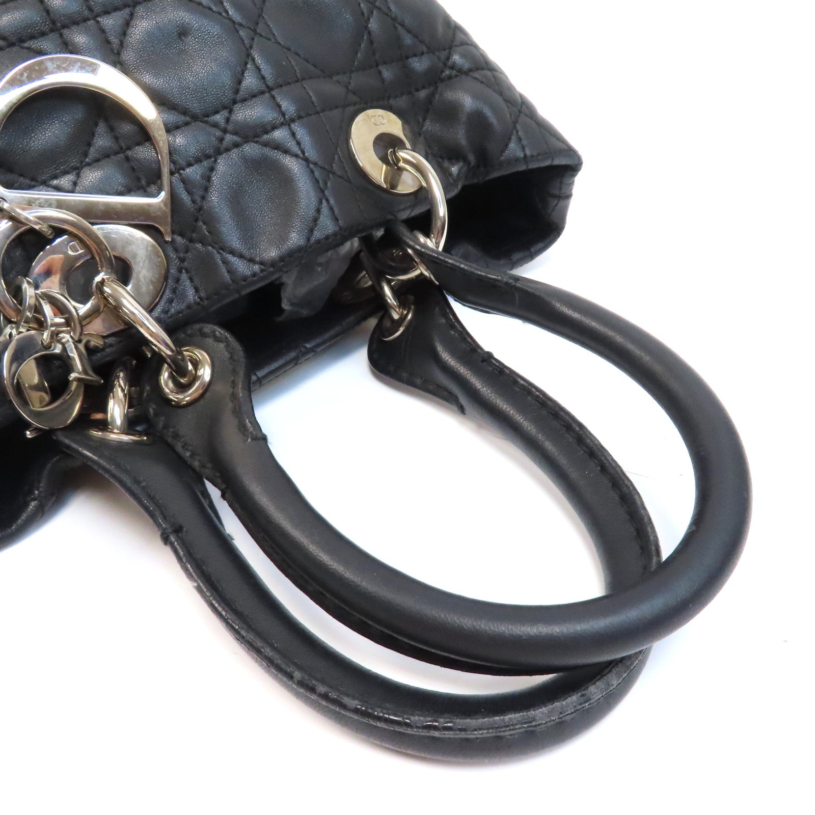 Dior 【激減優惠】羊皮皮革Hand Bag銀扣手挽袋黑色