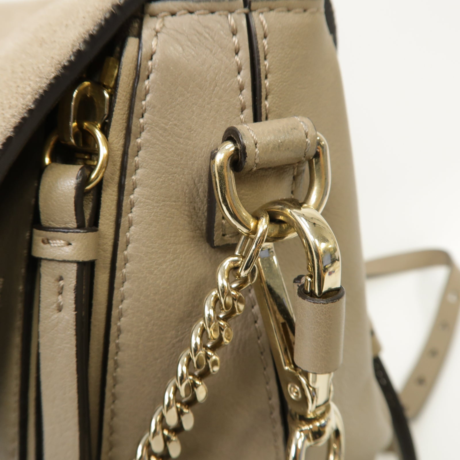 Chloe 牛皮皮革/麂皮皮革Case A Dos Rucksack金扣背包灰色