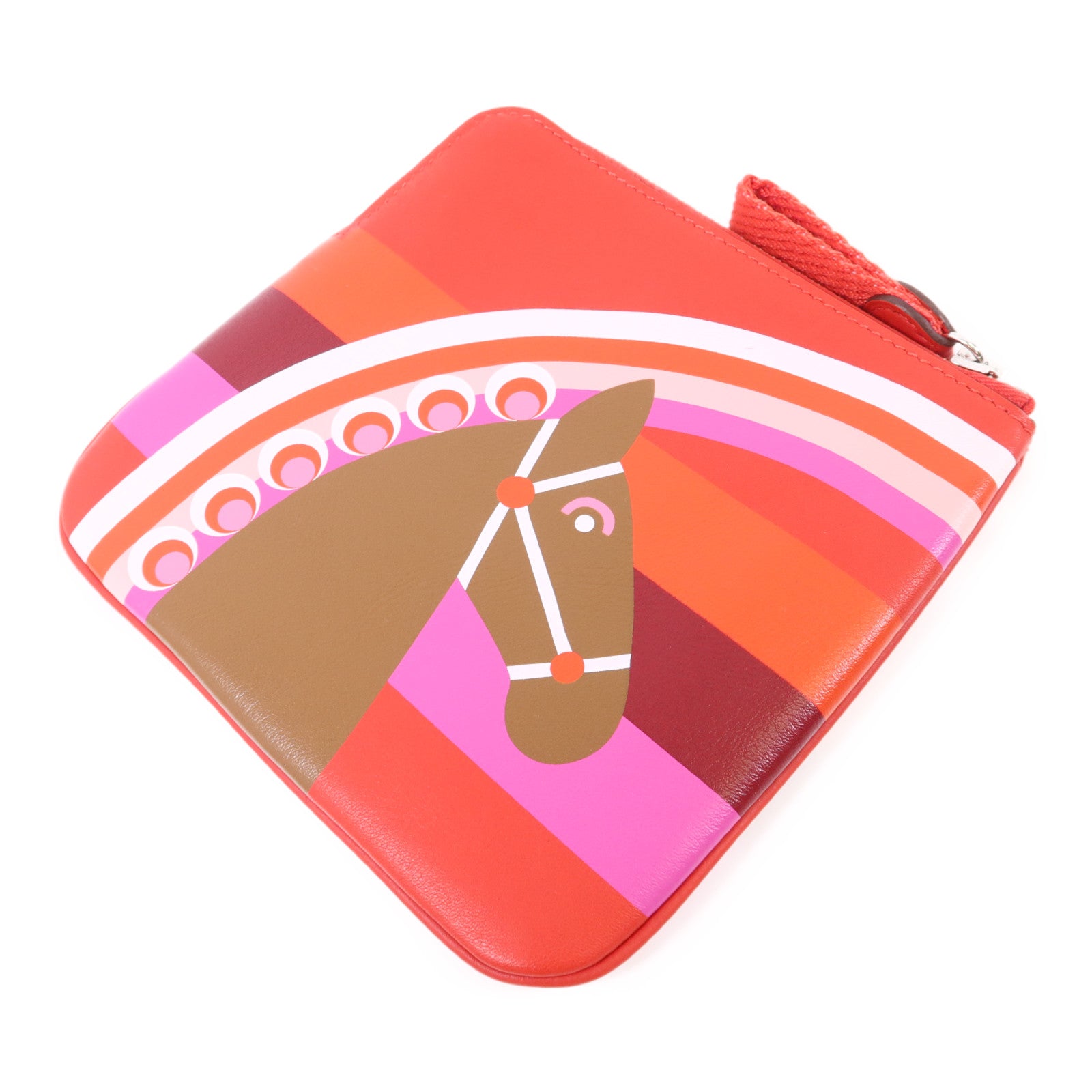 HERMES Swift皮革Carre Pocket Pouch銀扣小袋Rouge De Coeur