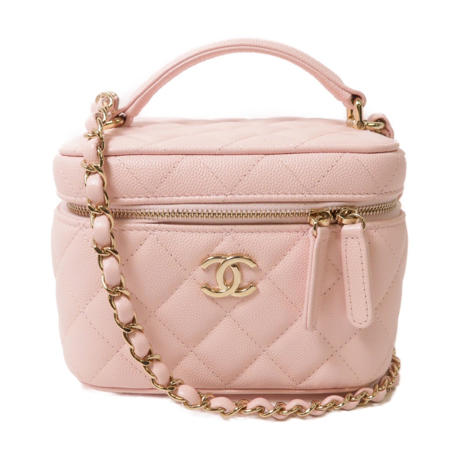 CHANEL 菱格Caviar皮革2 Way Shoulder金扣肩背袋粉紅色