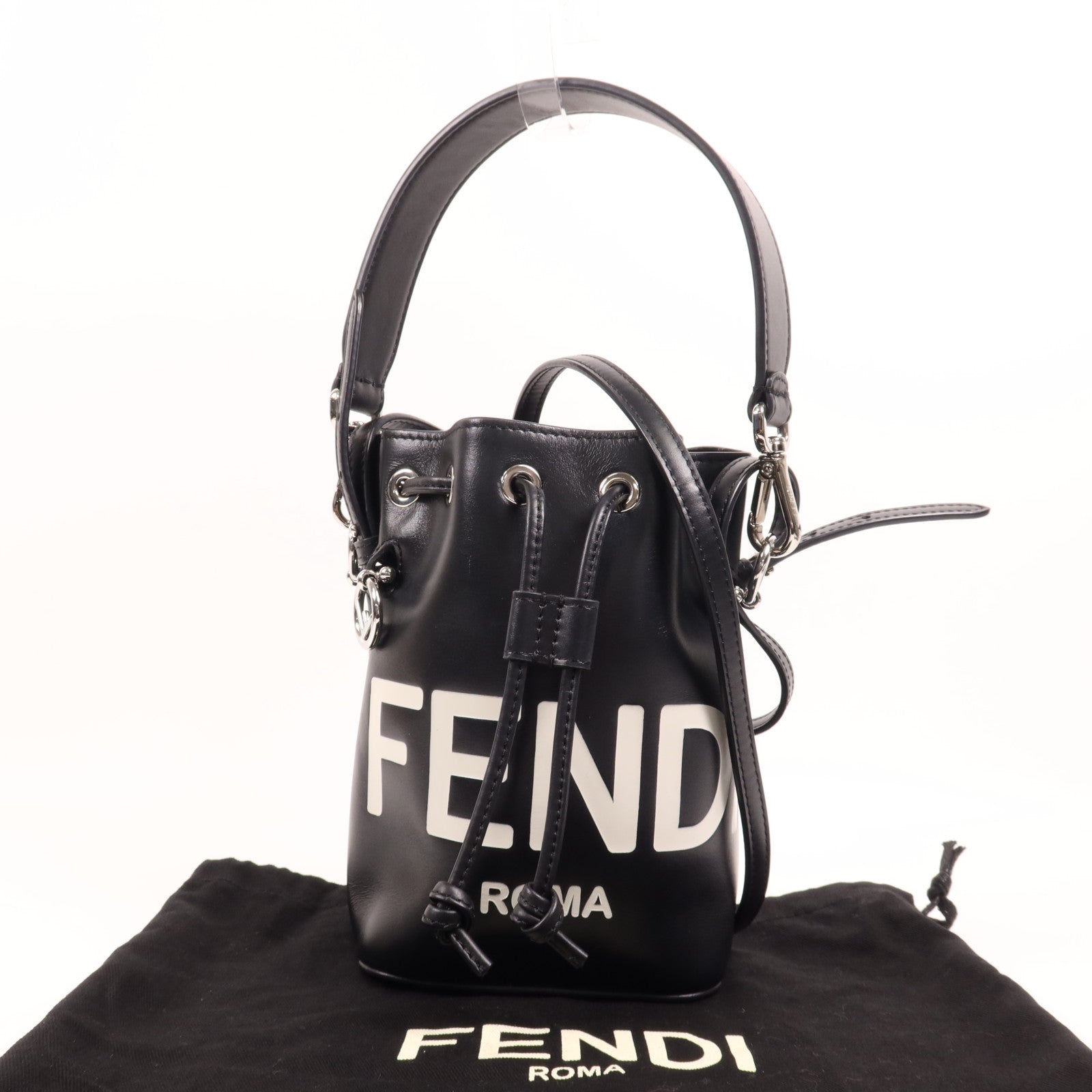 FENDI 牛皮皮革Mon Tresor Mini銀扣手挽肩背兩用袋